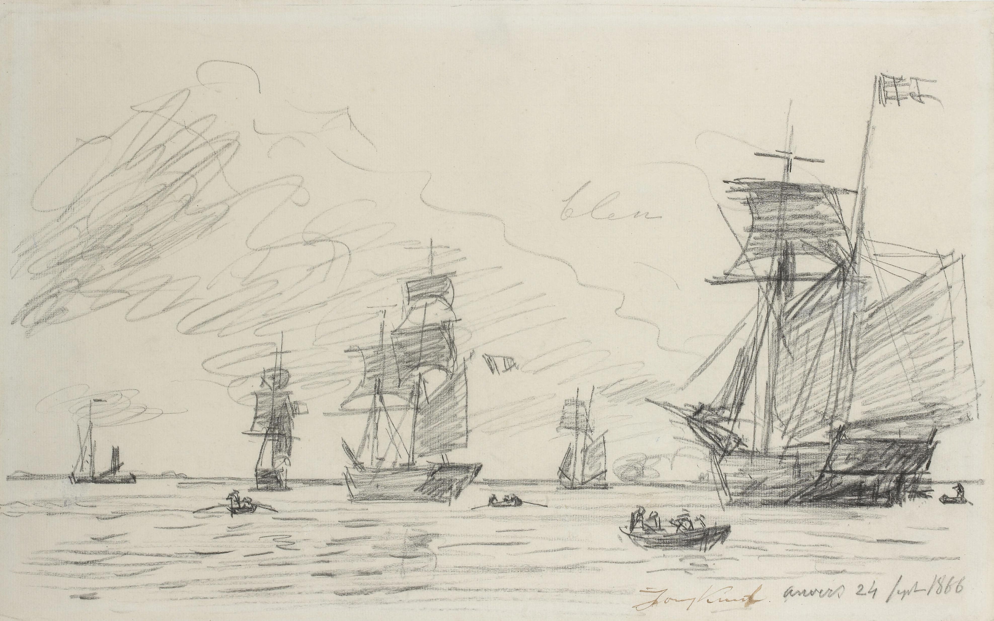 Voiliers et barques sur l’Escaut, devant l’église d’Oosterweel près d’Anvers