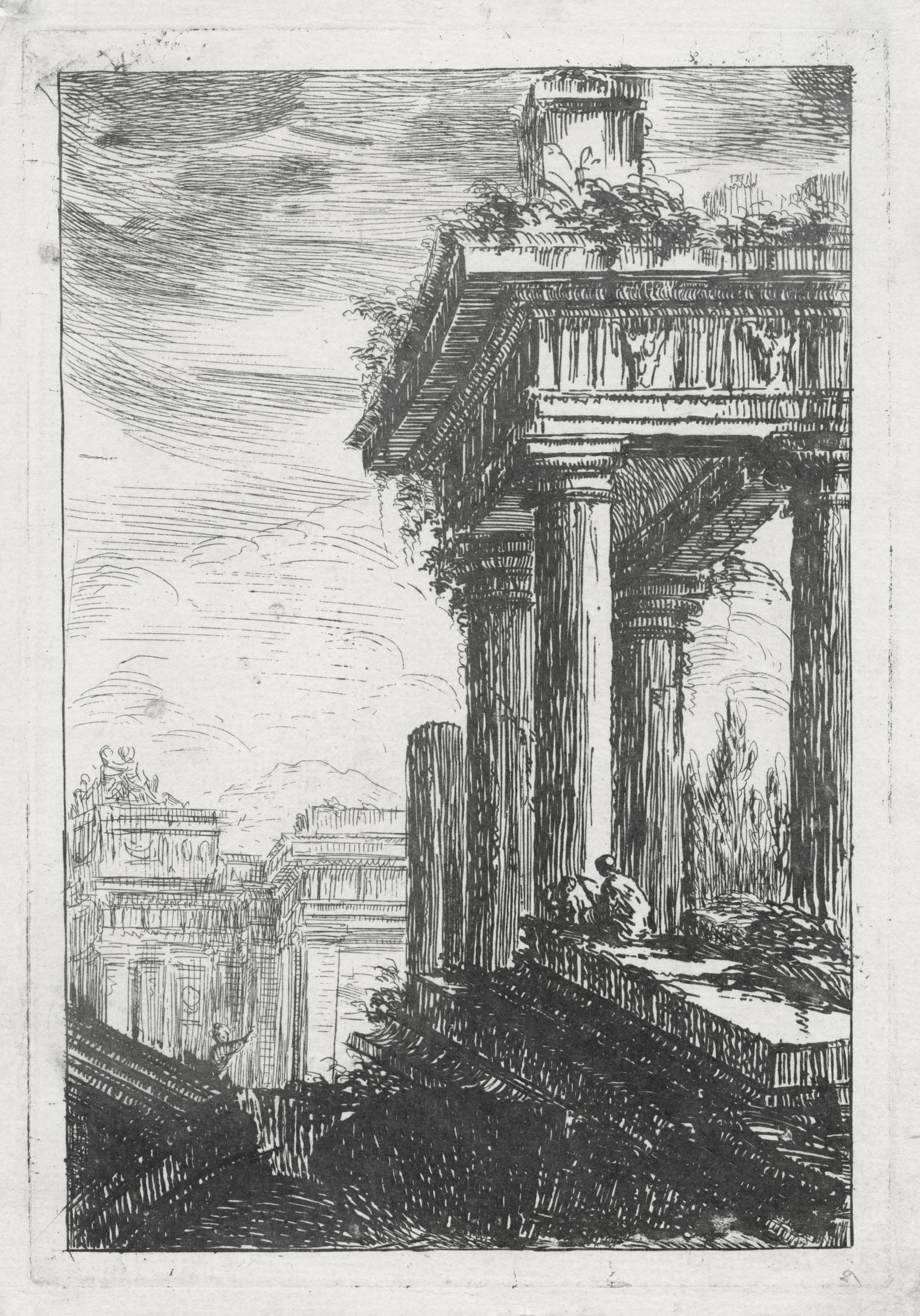 DUMONT Pierre-Gabriel-Martin — Ruines d'un grand temple dominant un palais