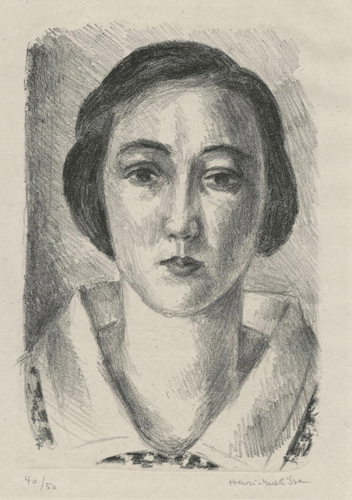 Young Woman in Flowery Dress with Organdie Collar