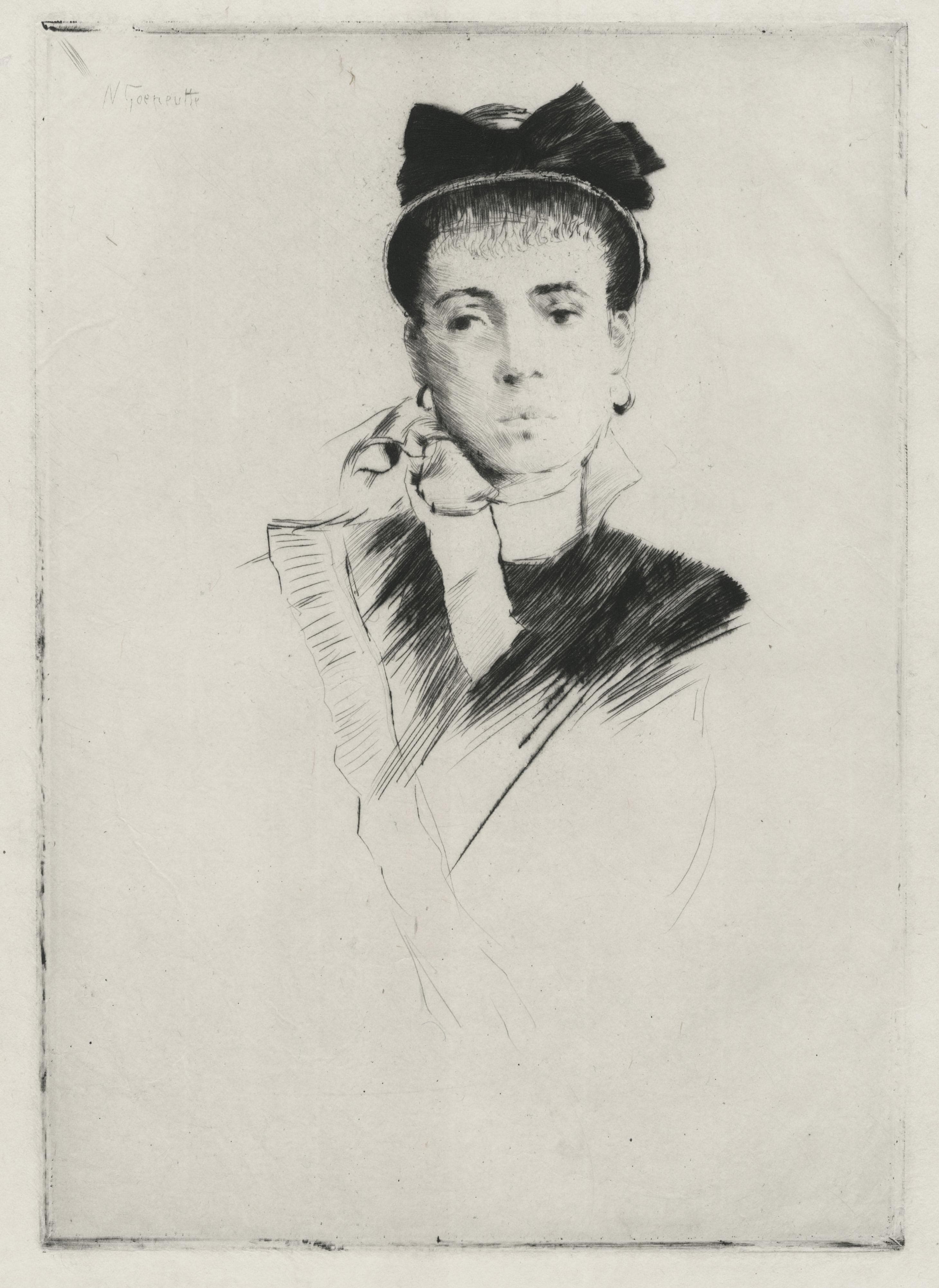 Parisian woman leaning on a chair