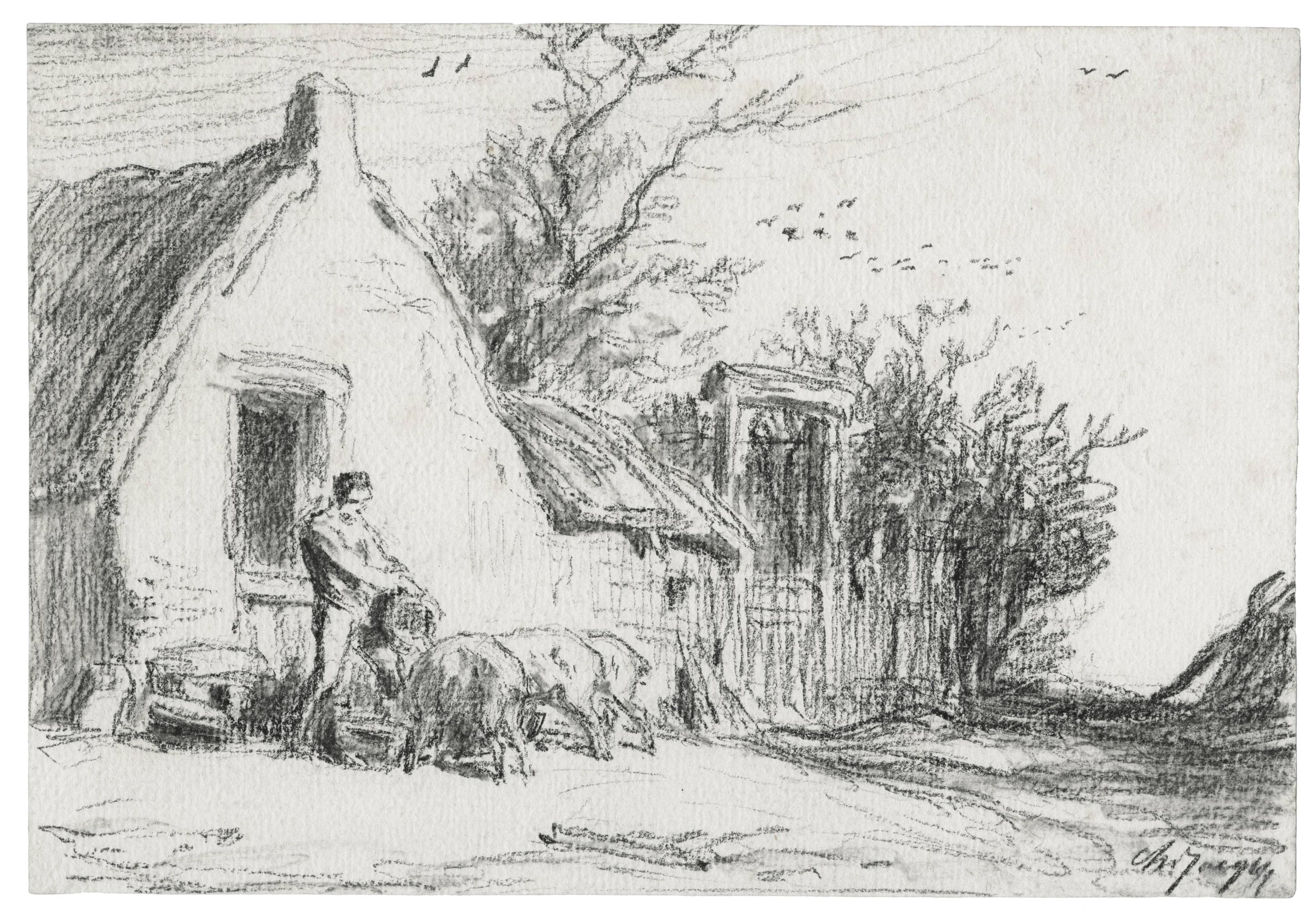 Fermier nourrissant ses porcs