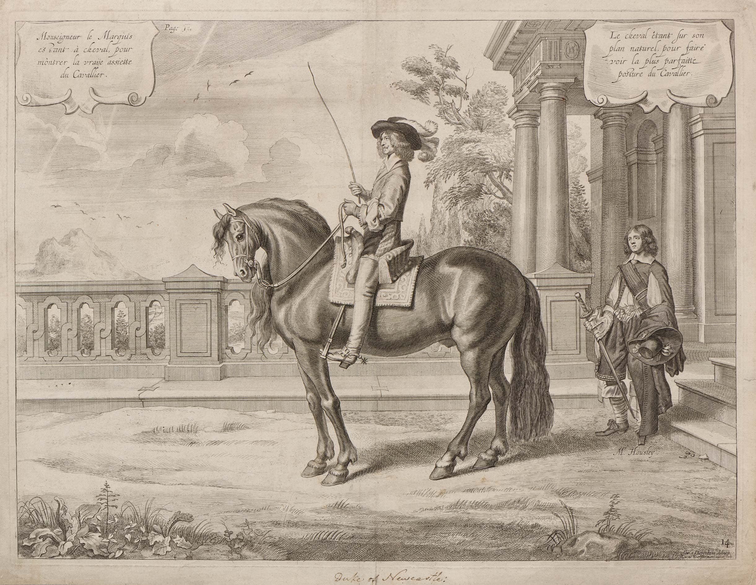 William Cavendish, on horseback, followed by his valet M. Housley