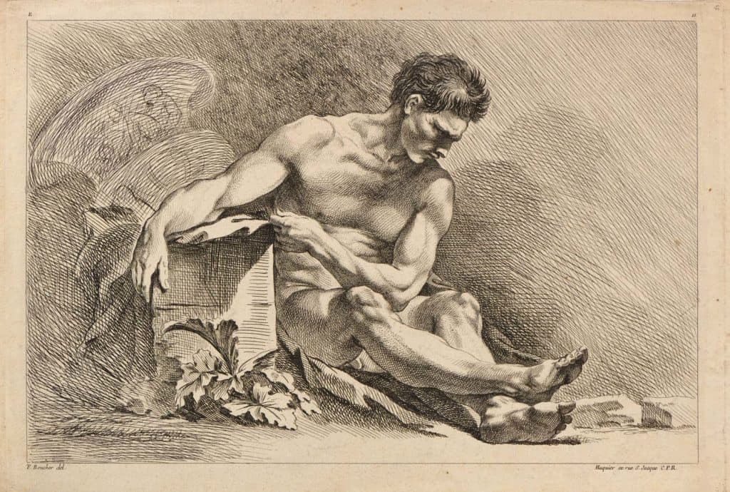 D’après Boucher – Homme assis à terre, un vase derrière lui