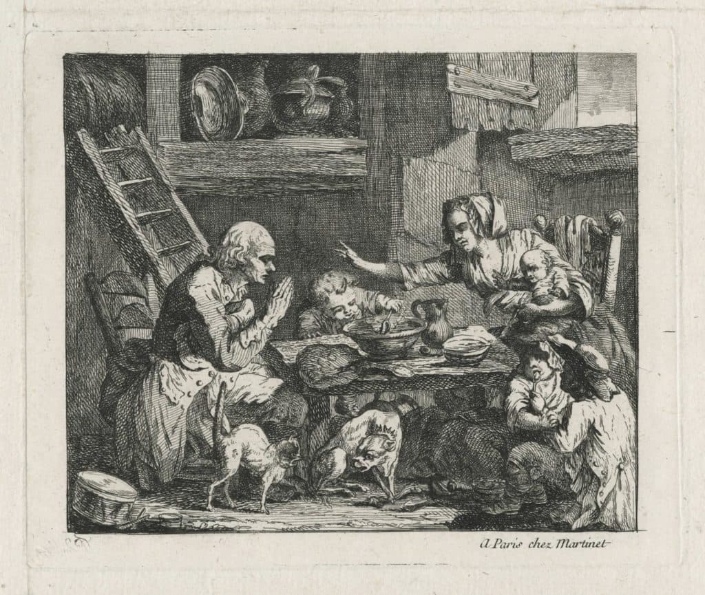 Tanché – La famille paysanne réunie à table, le Bénédicité