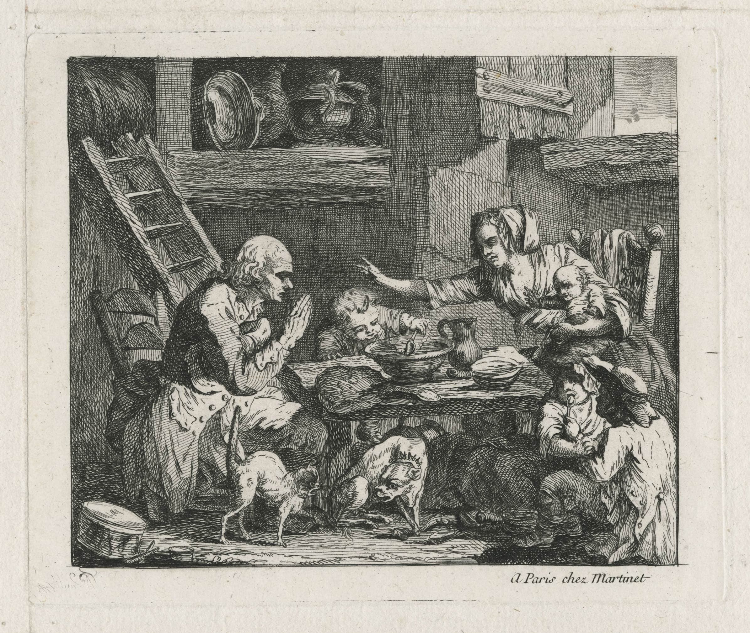 La famille paysanne réunie à table, le Bénédicité