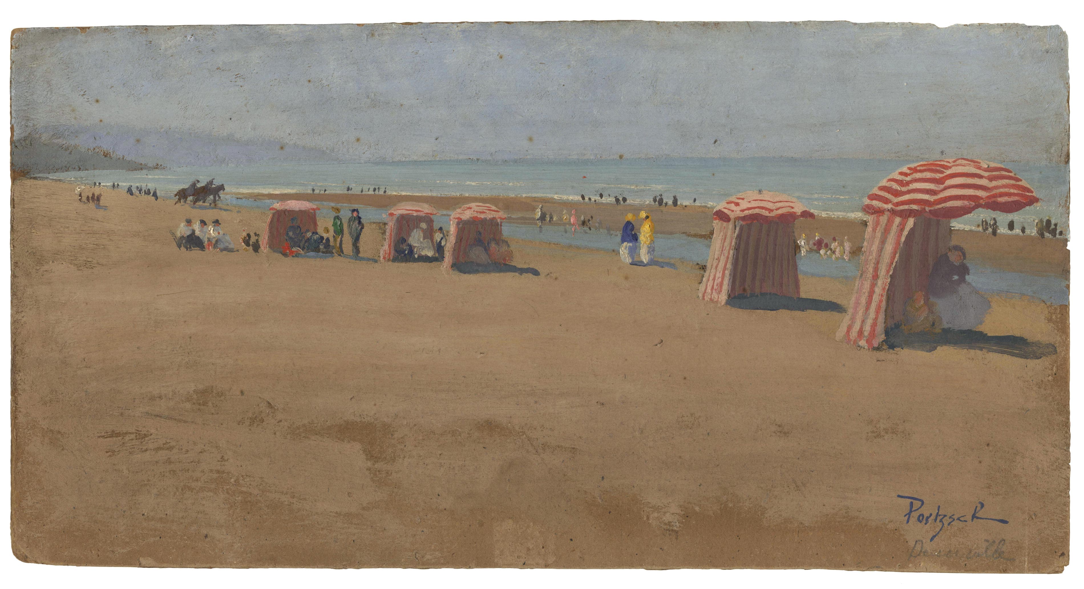 Les tentes sur la plage de Deauville, août 1913