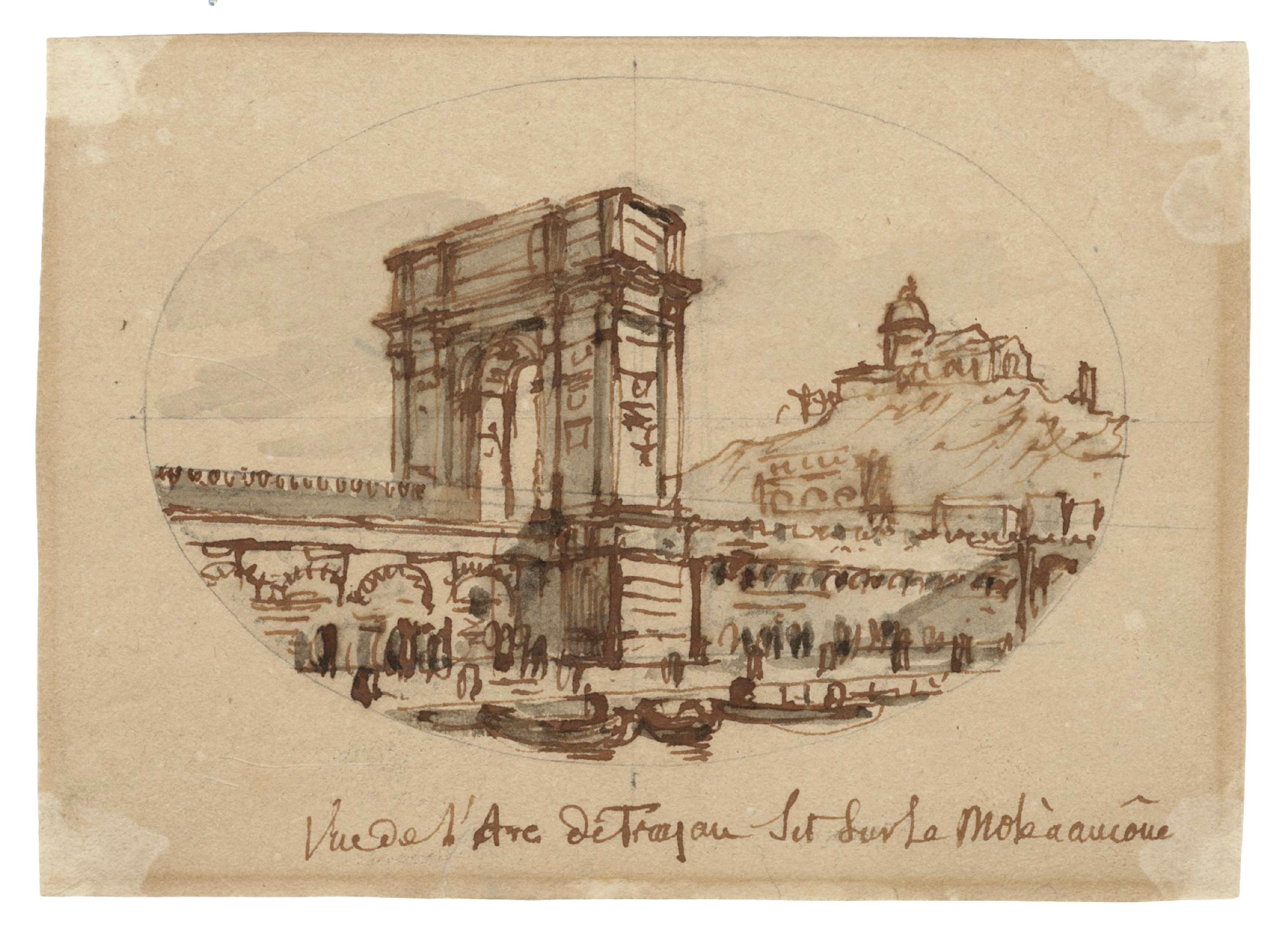 NICOLLE Victor-Jean — View of Trajan's arch on the Mole in Ancône