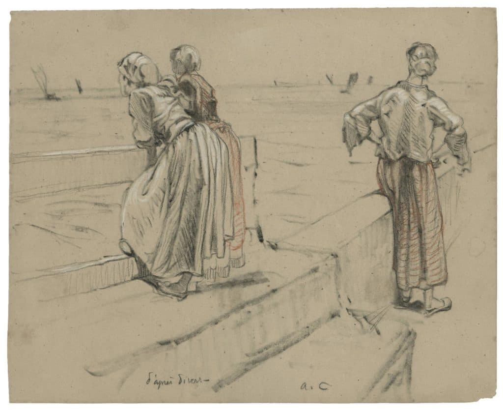 Calame – Paysannes observant des bateaux
