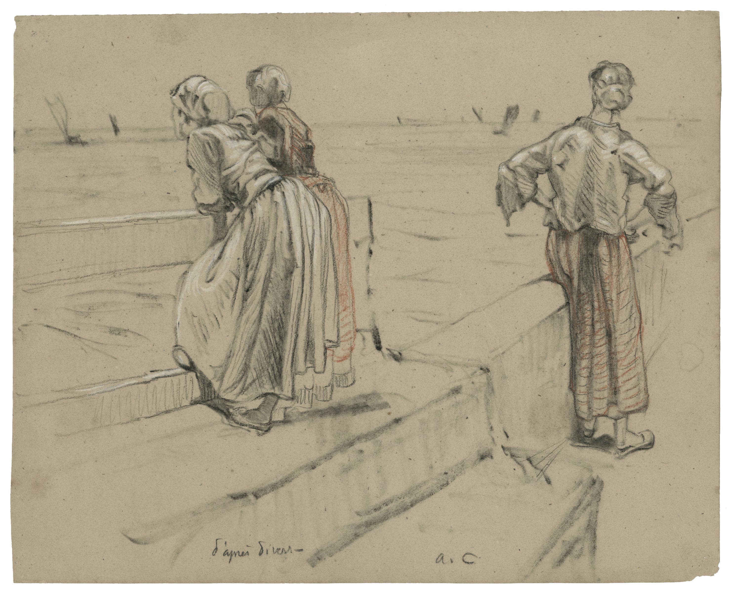 Paysannes observant des bateaux