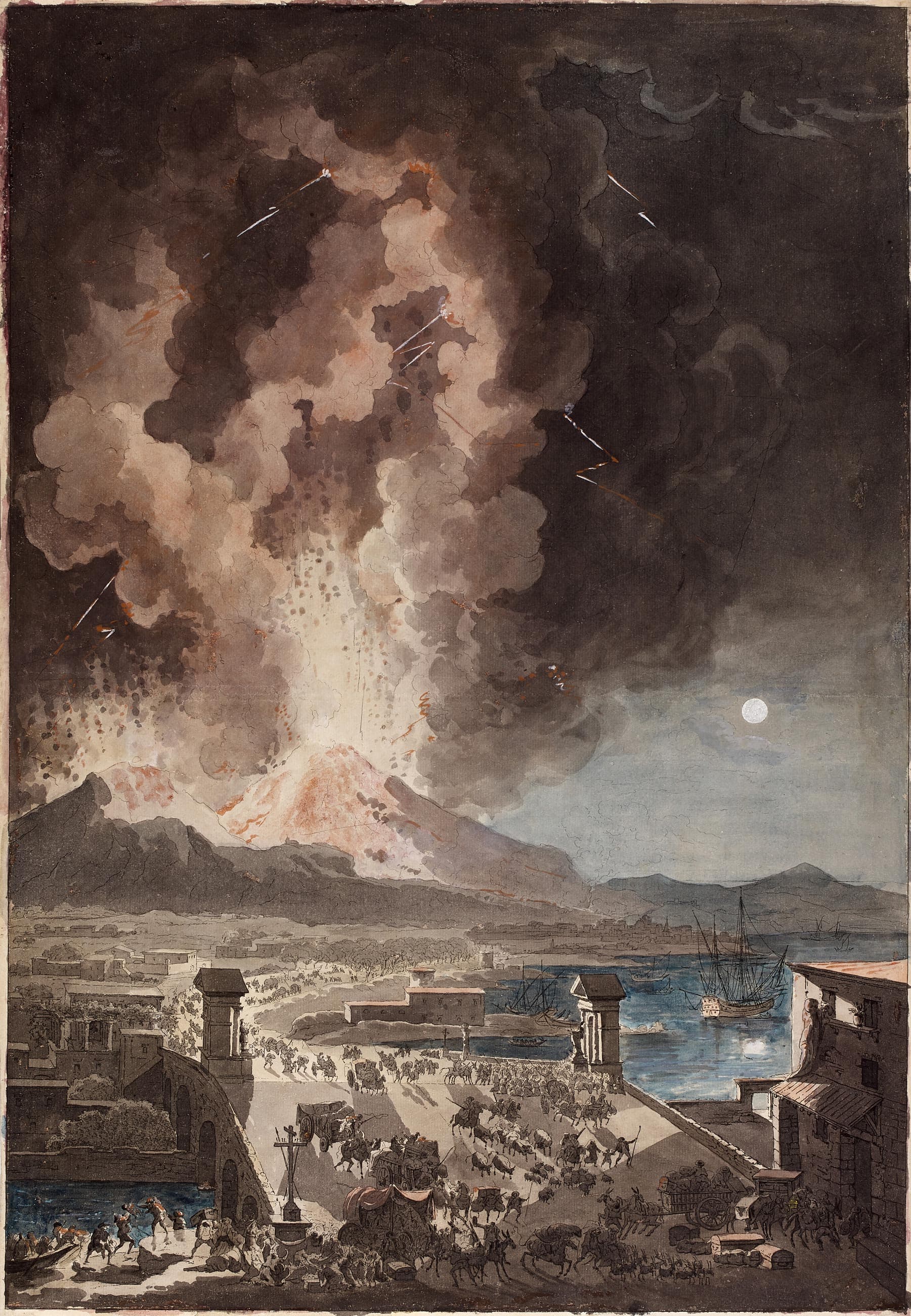 La grande éruption du Vésuve, le 8 août 1779, vue du pont de la Madeleine
