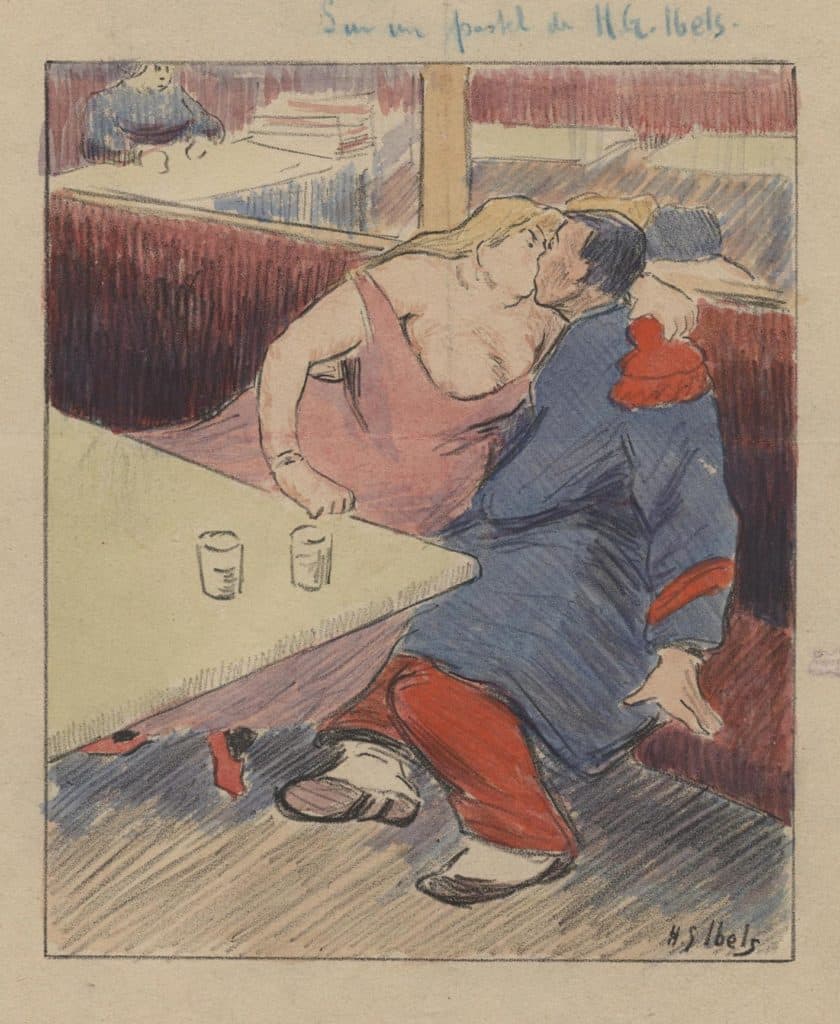 Ibels – Le 27 ; au bistrot, couple s’embrassant