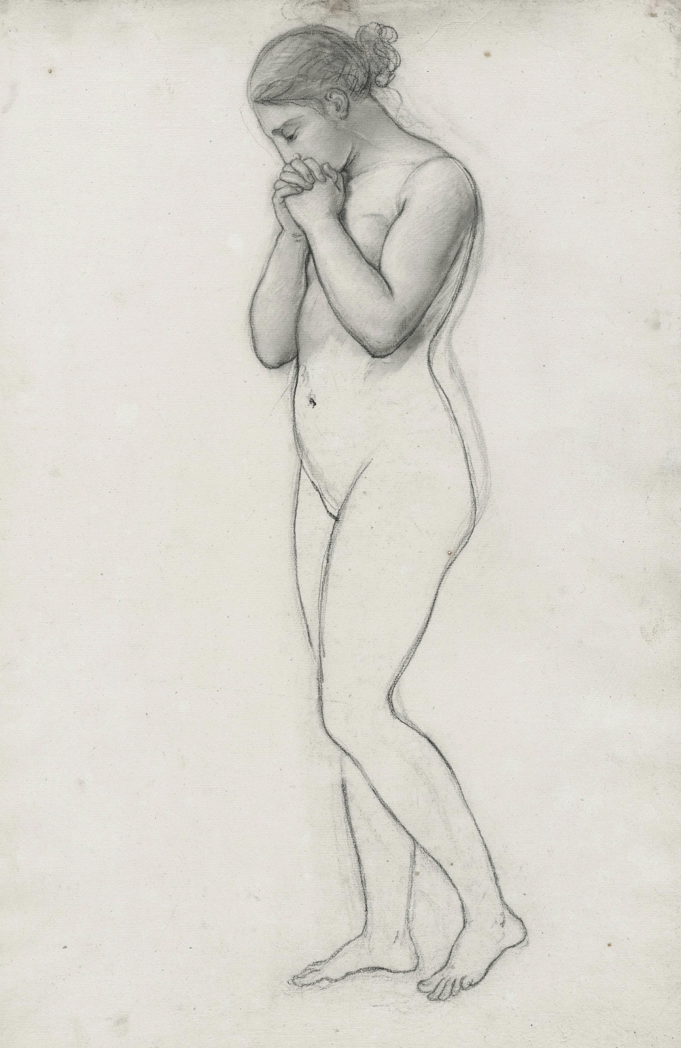 Young women, the hands joined under the chin