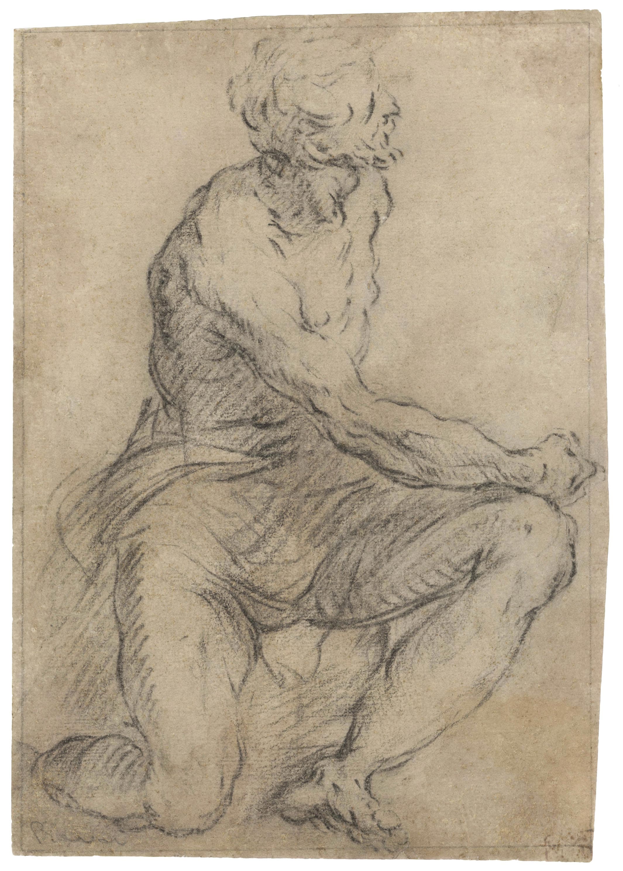 Study of kneeling man, turned right