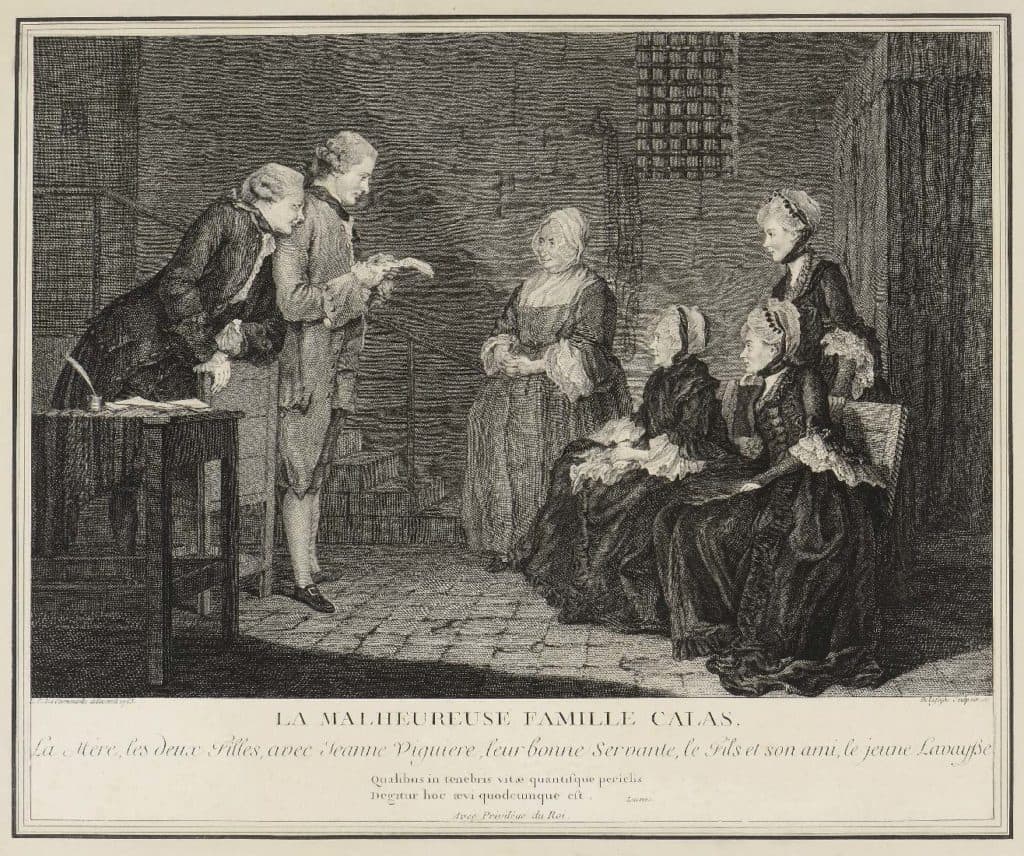 Delafosse (d&rsquo;après Carmontelle) – La malheureuse famille Calas. La Mère, les deux Filles, avec Jeanne Viguiere, leur bonne servante, le Fils et son ami, le jeune Lavayße