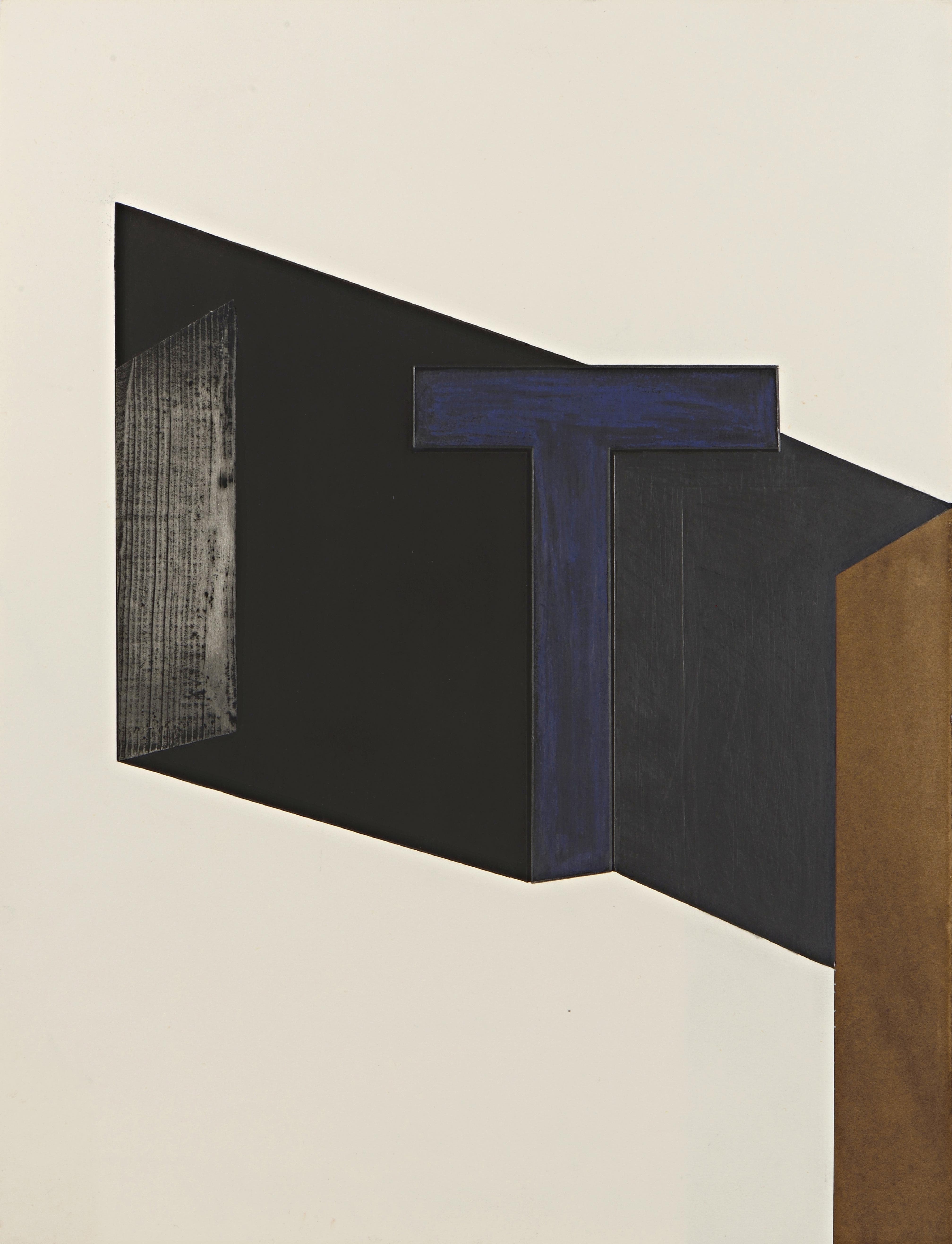 Sans titre (composition en noir, bleu, gris et marron)