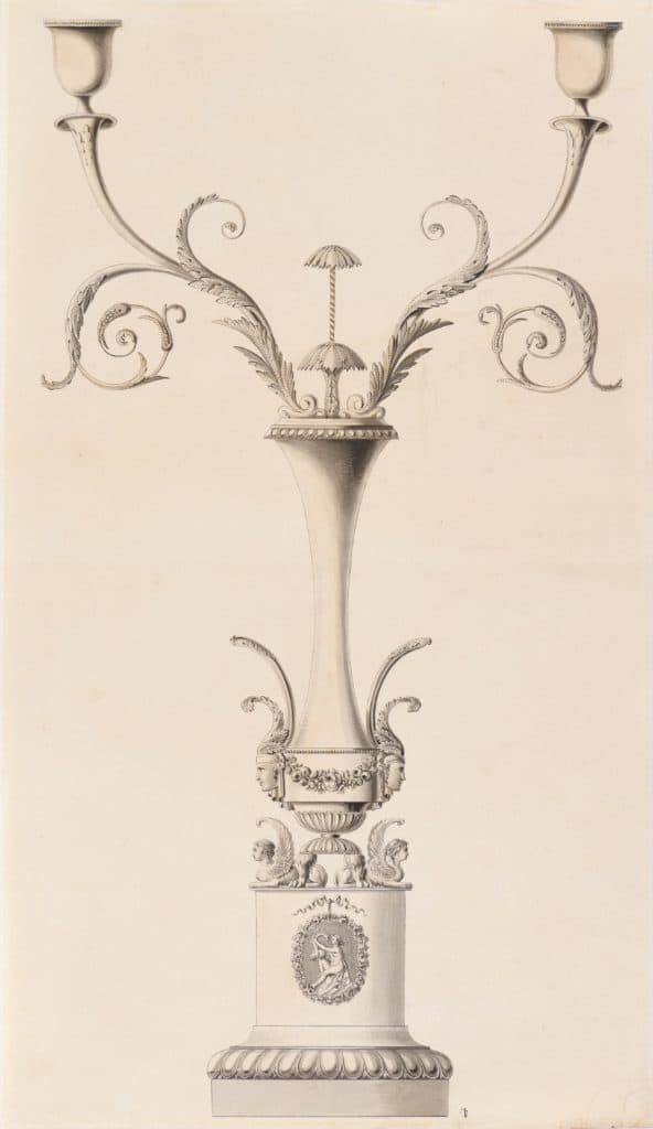 Ecole française XIXe – Étude de chandelier à deux branches