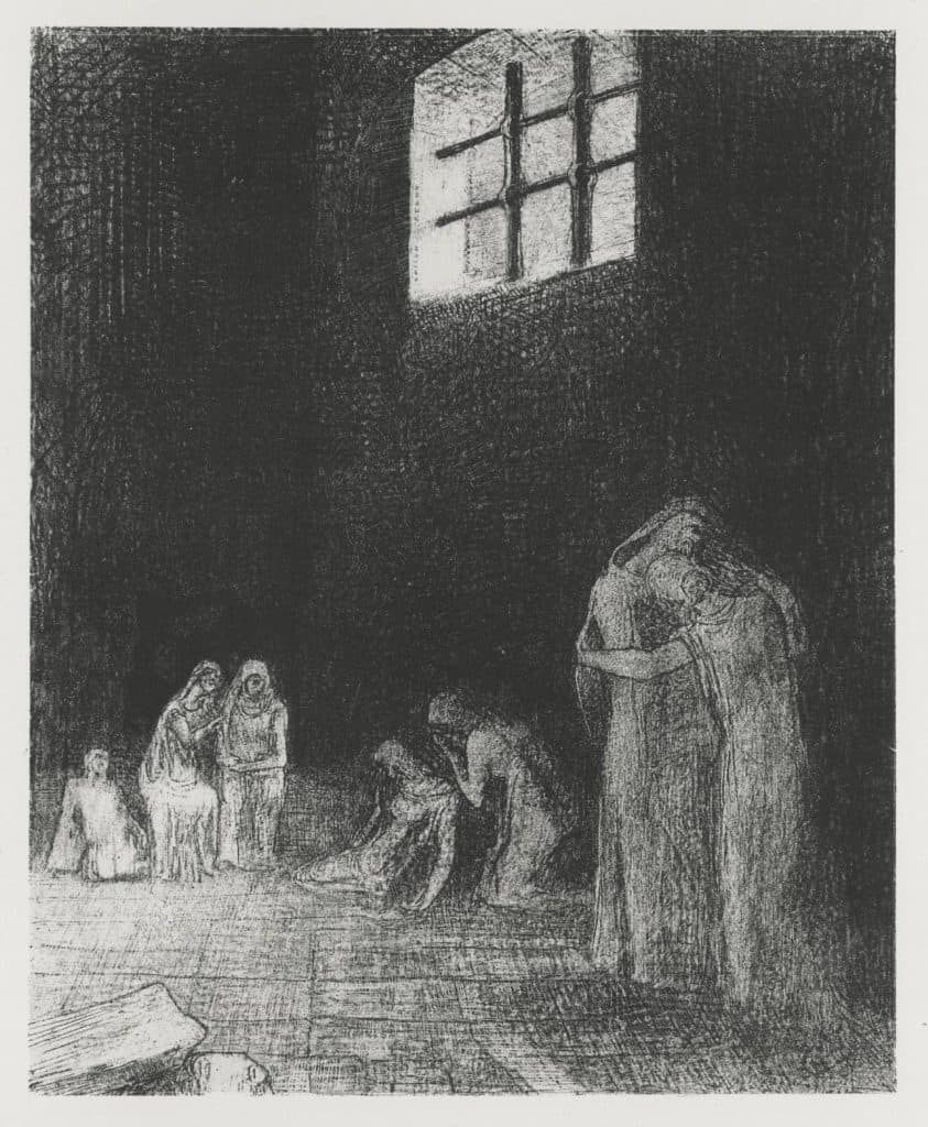 Redon – Dans l’ombre des gens pleurent et prient entourés d’autres qui les exhortent…