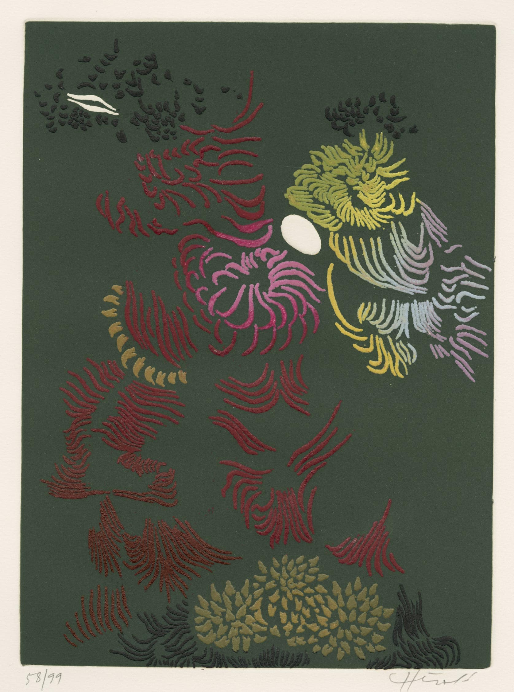 Untitled (abstract composition in green, red, yellow, pink, blue and black)