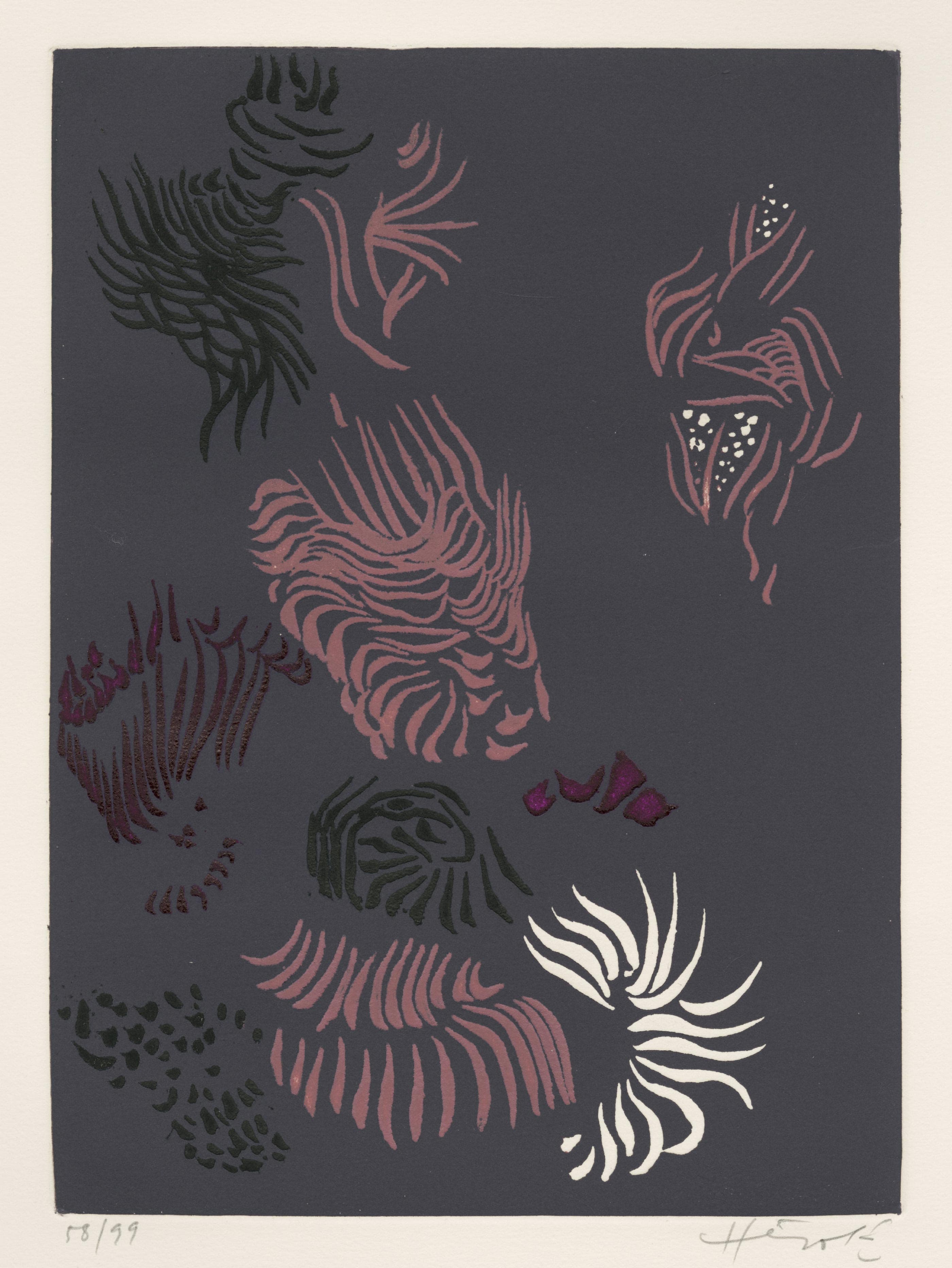 Sans titre (composition abstraite en violet, rose, noir et blanc)