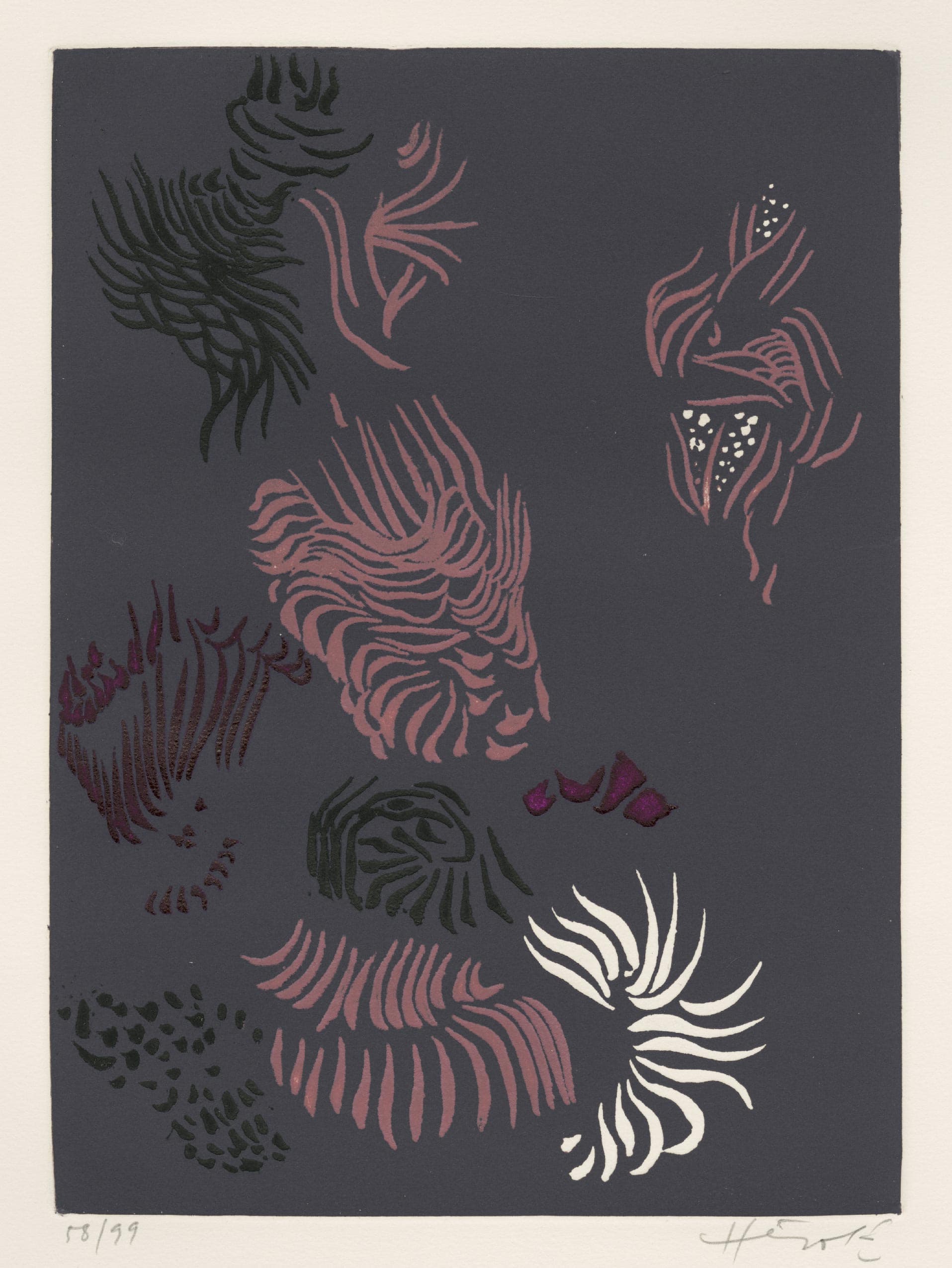 Untitled (abstract composition in purple, pink, black and white)