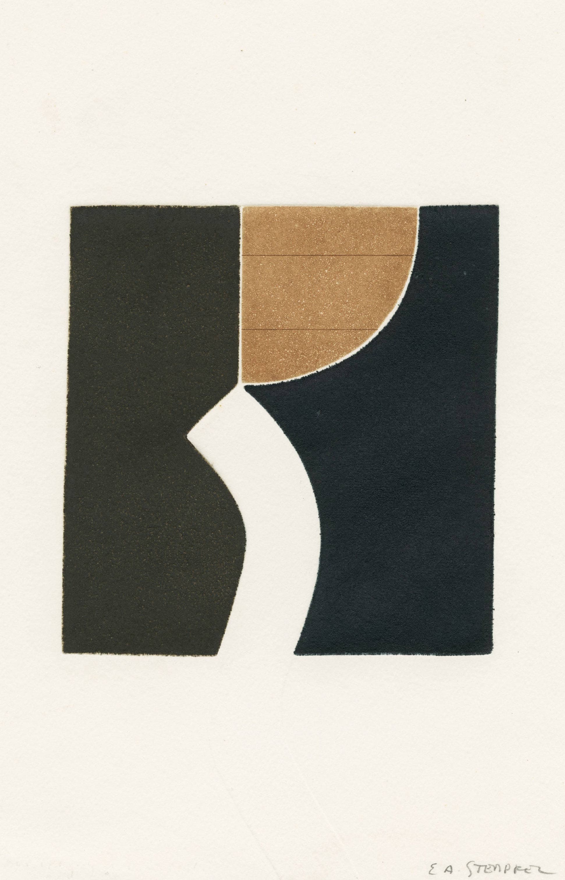 Sans titre (Quart de cercle et ligne arrondie, composition en ocre et noir)