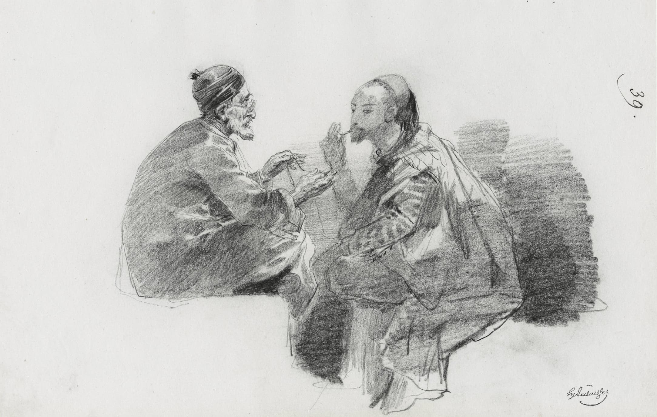 Two arabs seated, one smoking