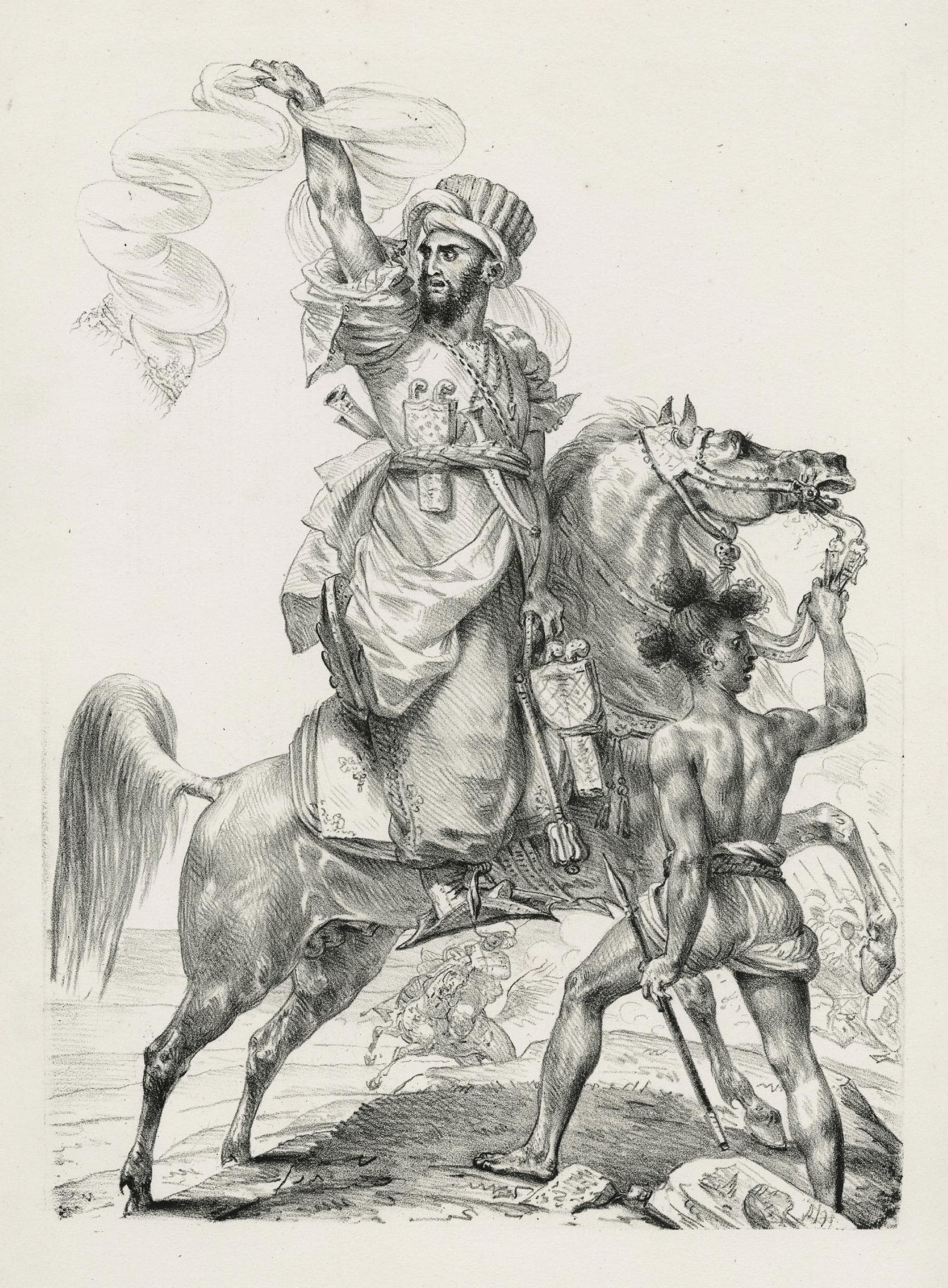 Chef de mamelucks à cheval appelant du secours