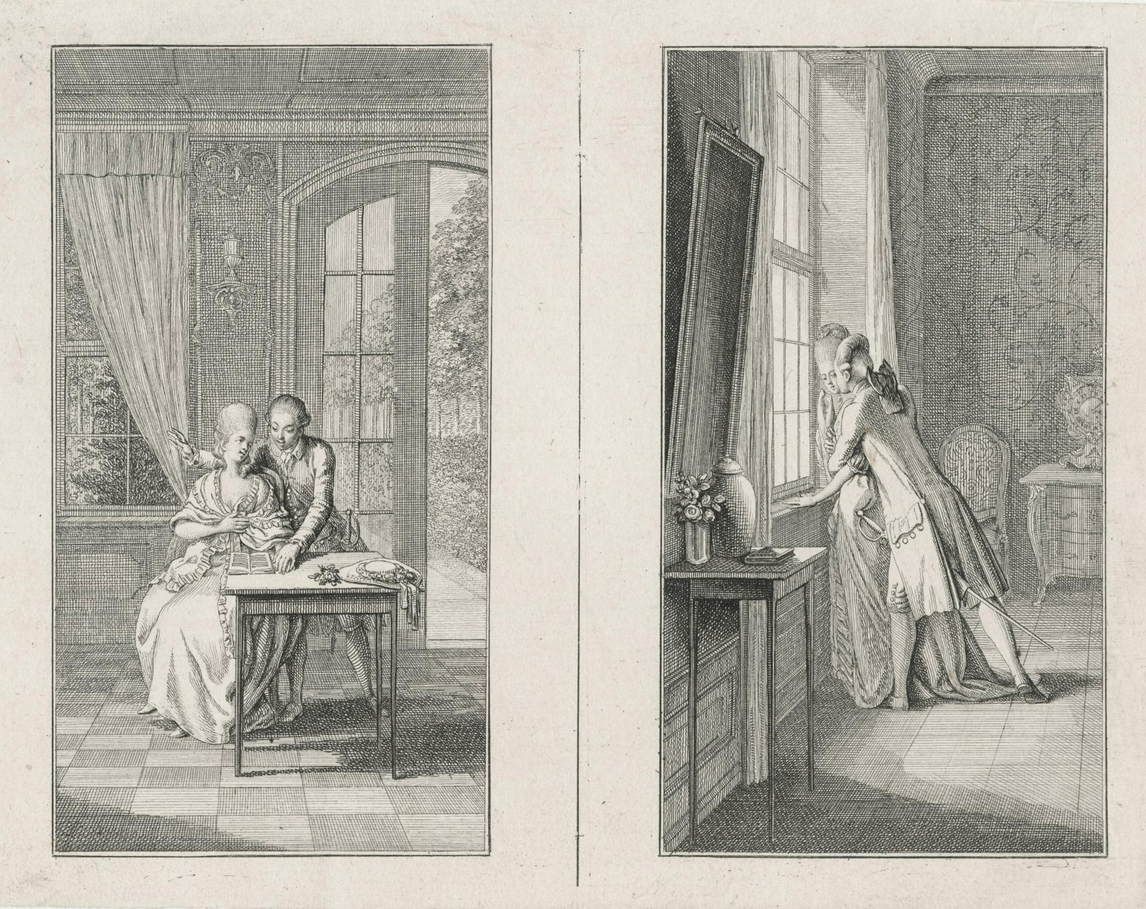 Couple lisant un livre et Couple devant une fenêtre