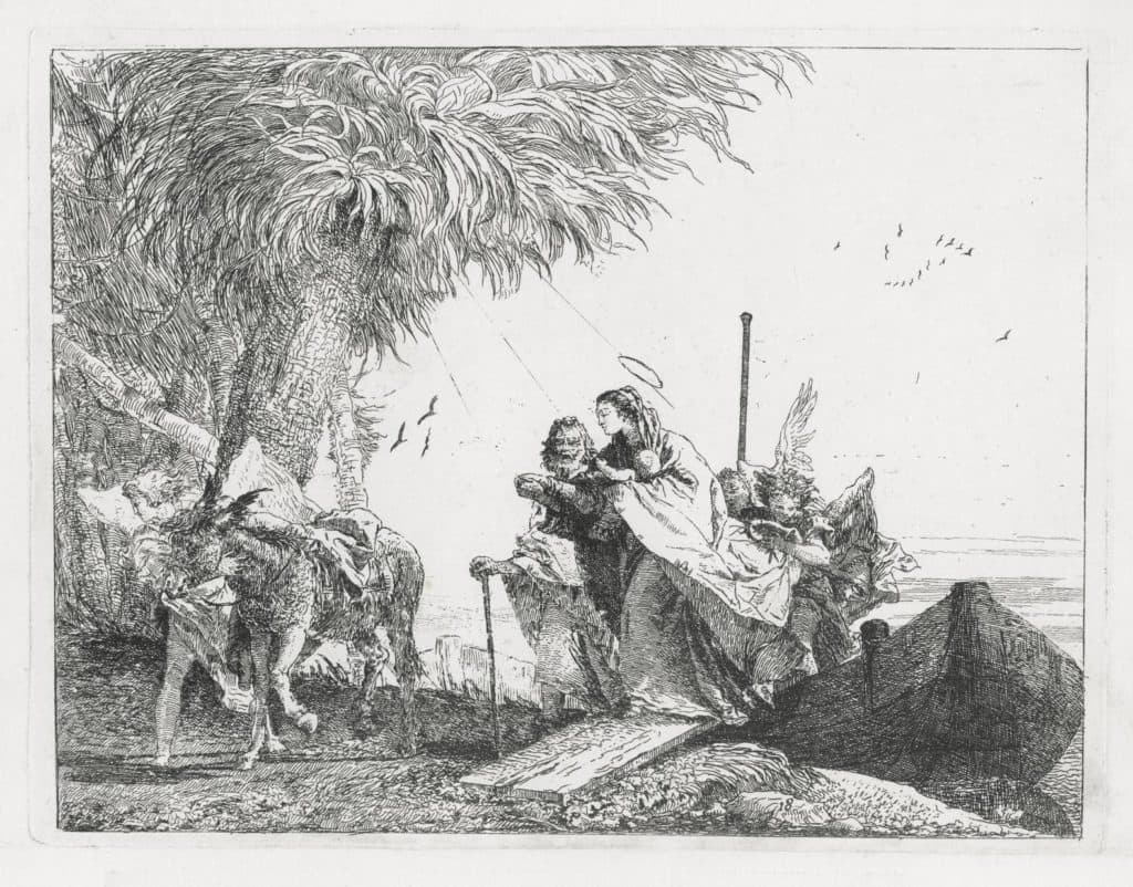 Tiepolo – Marie quittant la barque, aidée par Saint Joseph et par un ange