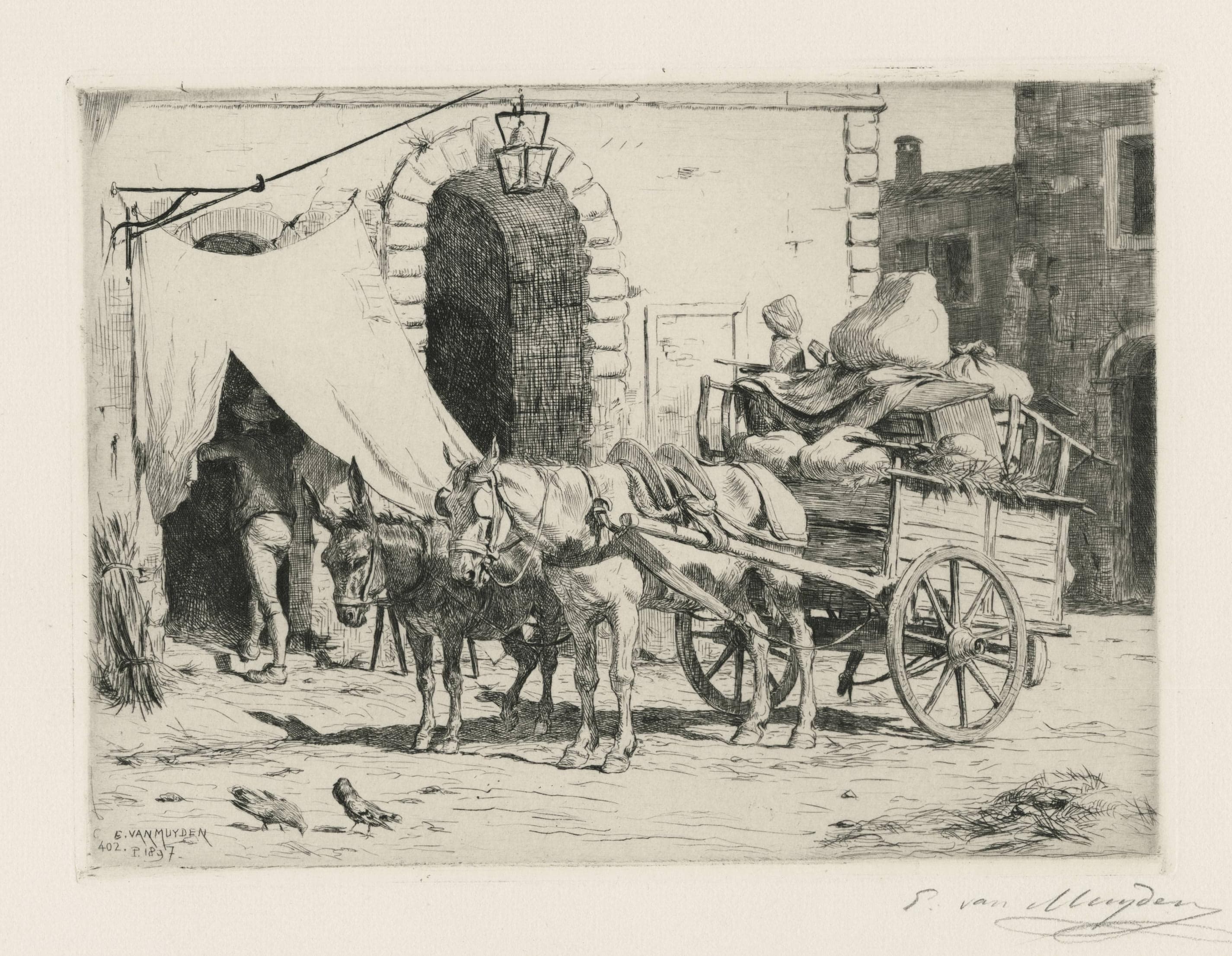 Charrette tirée par un cheval et un âne