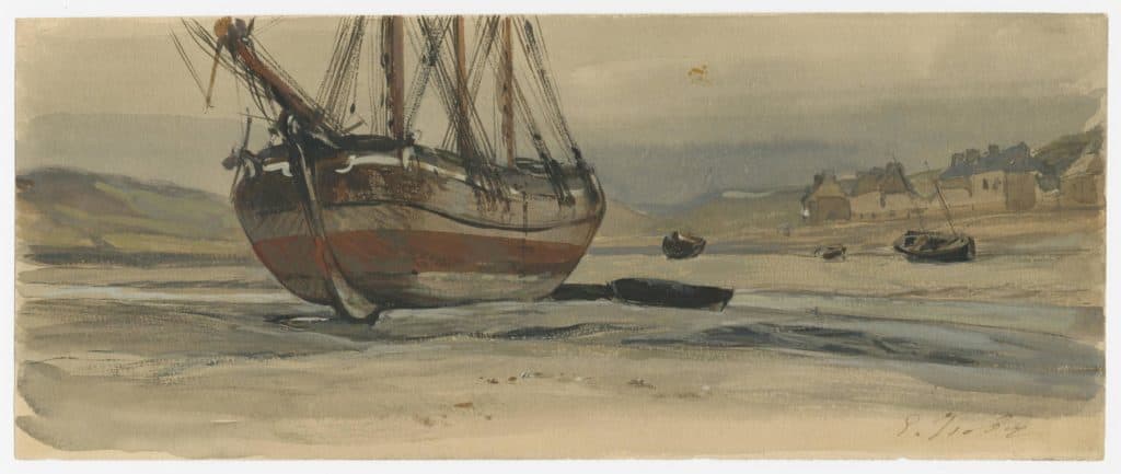 Isabey (Eugène) – Bateaux sur la plage à marée basse