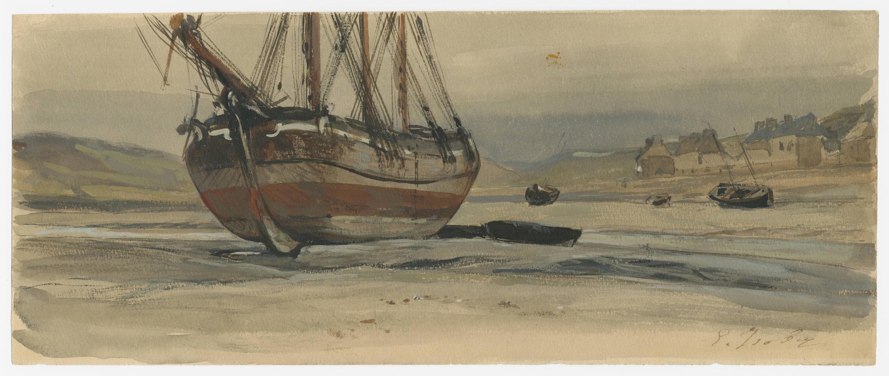 Boats on the beach at low tide