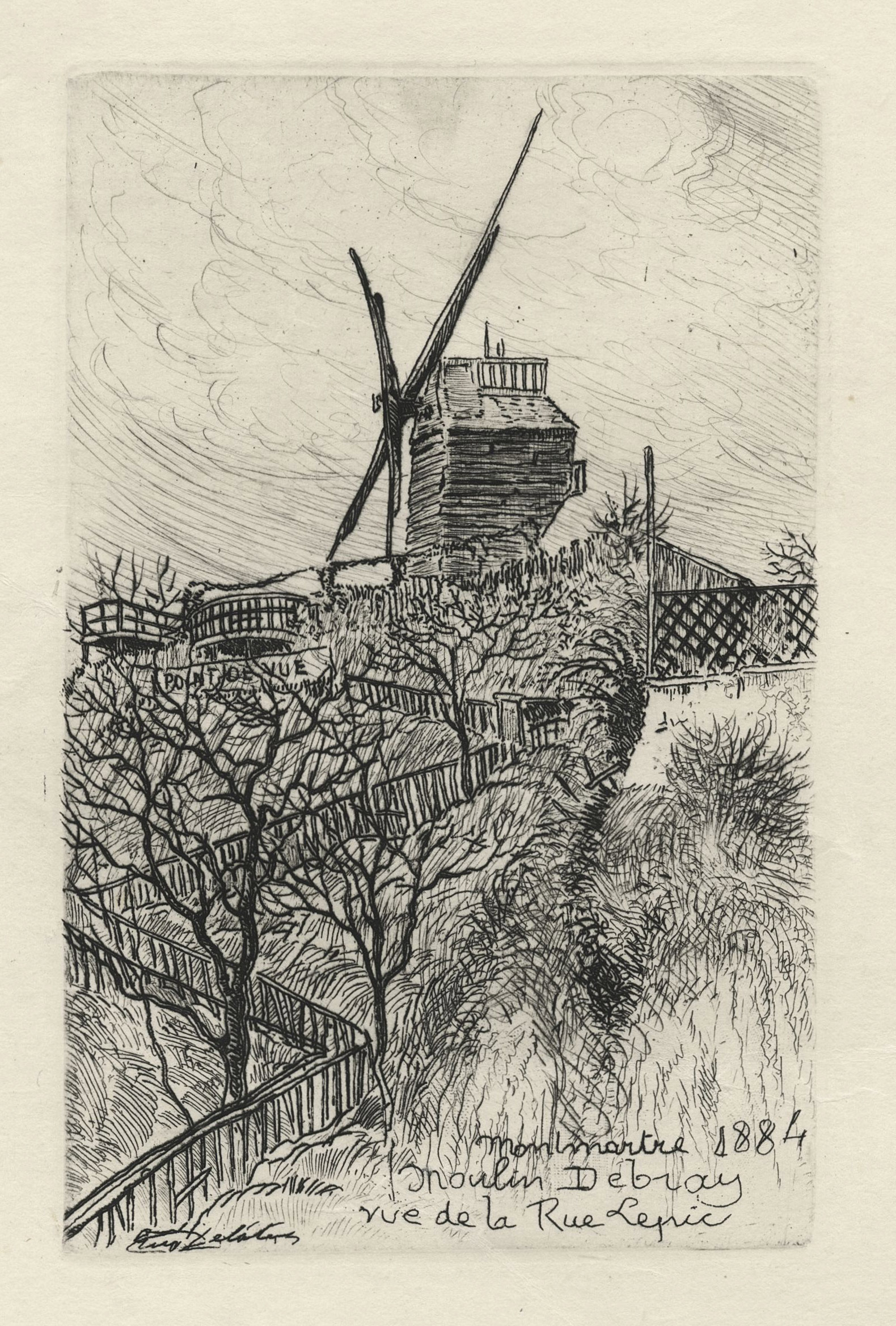 Le Moulin Debray, vue de la Rue Lepic (Montmartre)