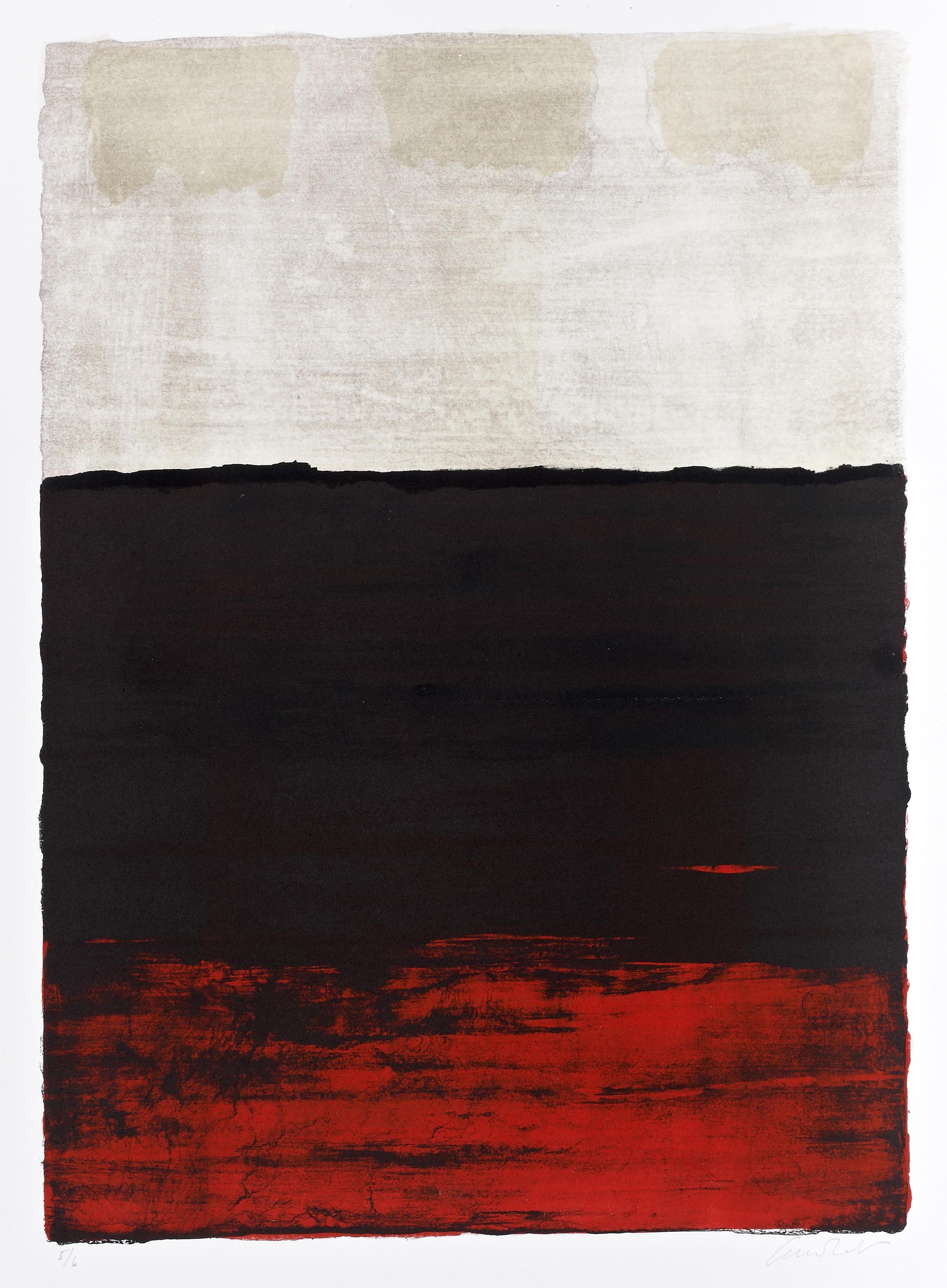 AUSSEDAT Emmanuelle — Terre andalouse rouge (composition verticale en rouge, noir et gris)