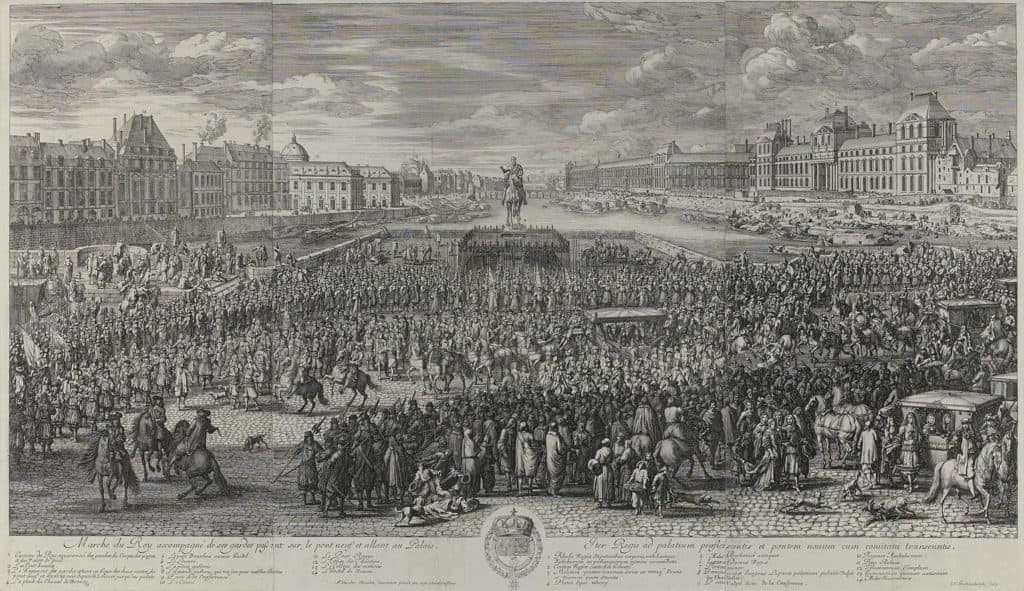 Huchtenburg – Marche du Roy accompagné de ses gardes passant sur le pont neuf et allant au Palais