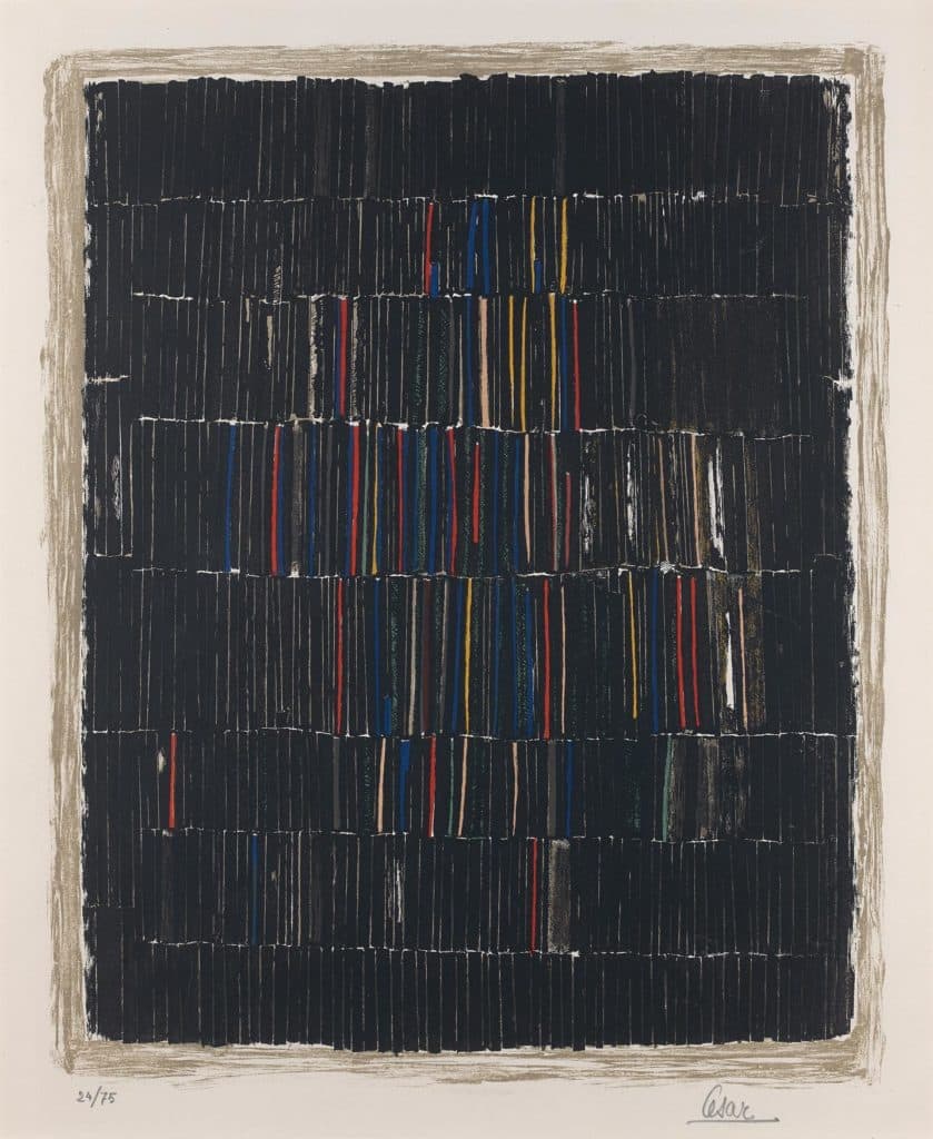 Cesar – Sans titre (composition à dominante noire avec bleu, rouge et vert)