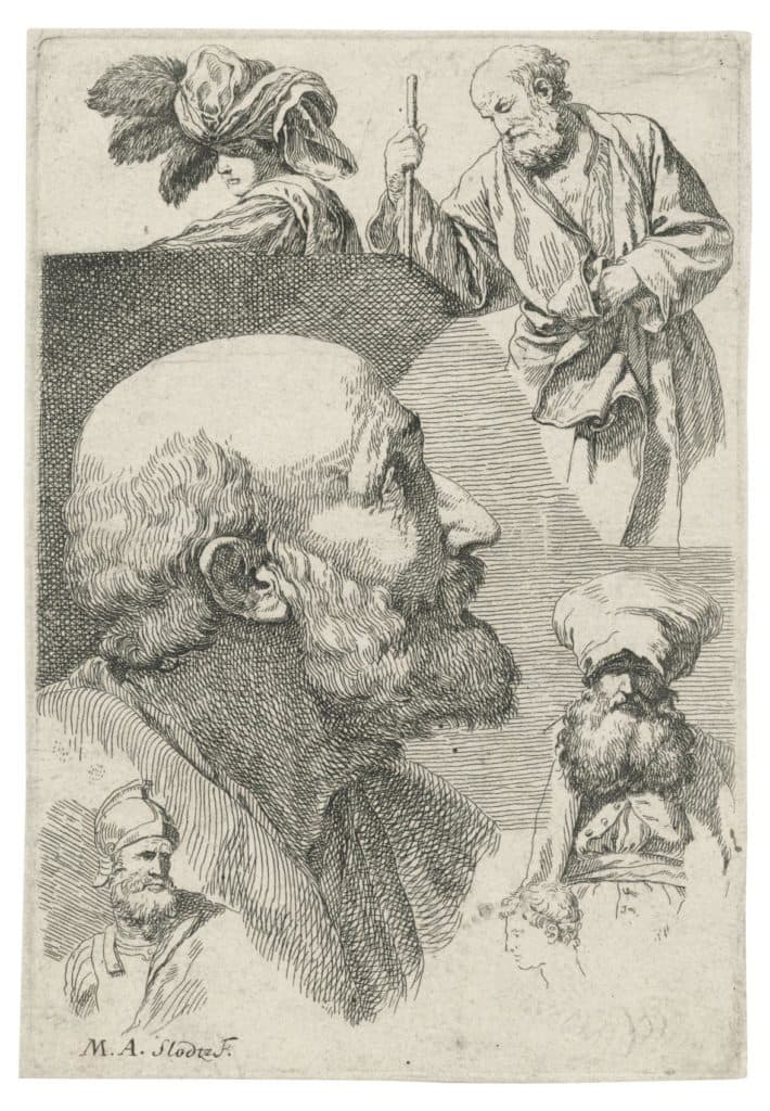 Slodtz – Études de têtes et de figures drapées