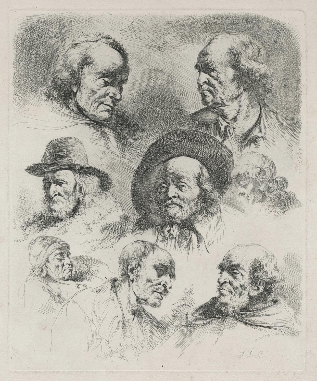 Study Sheet, Eight Heads, Including That of a Child