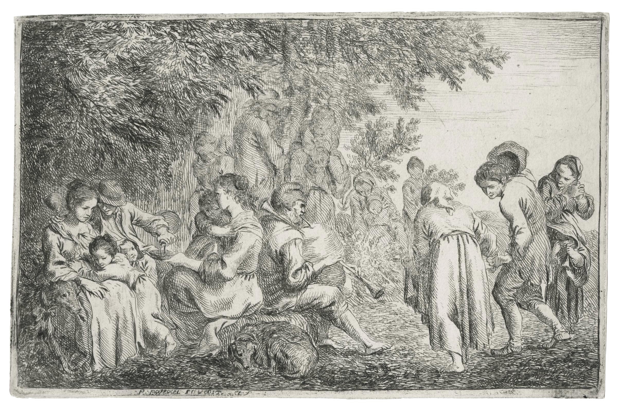 Fête paysanne sous les arbres
