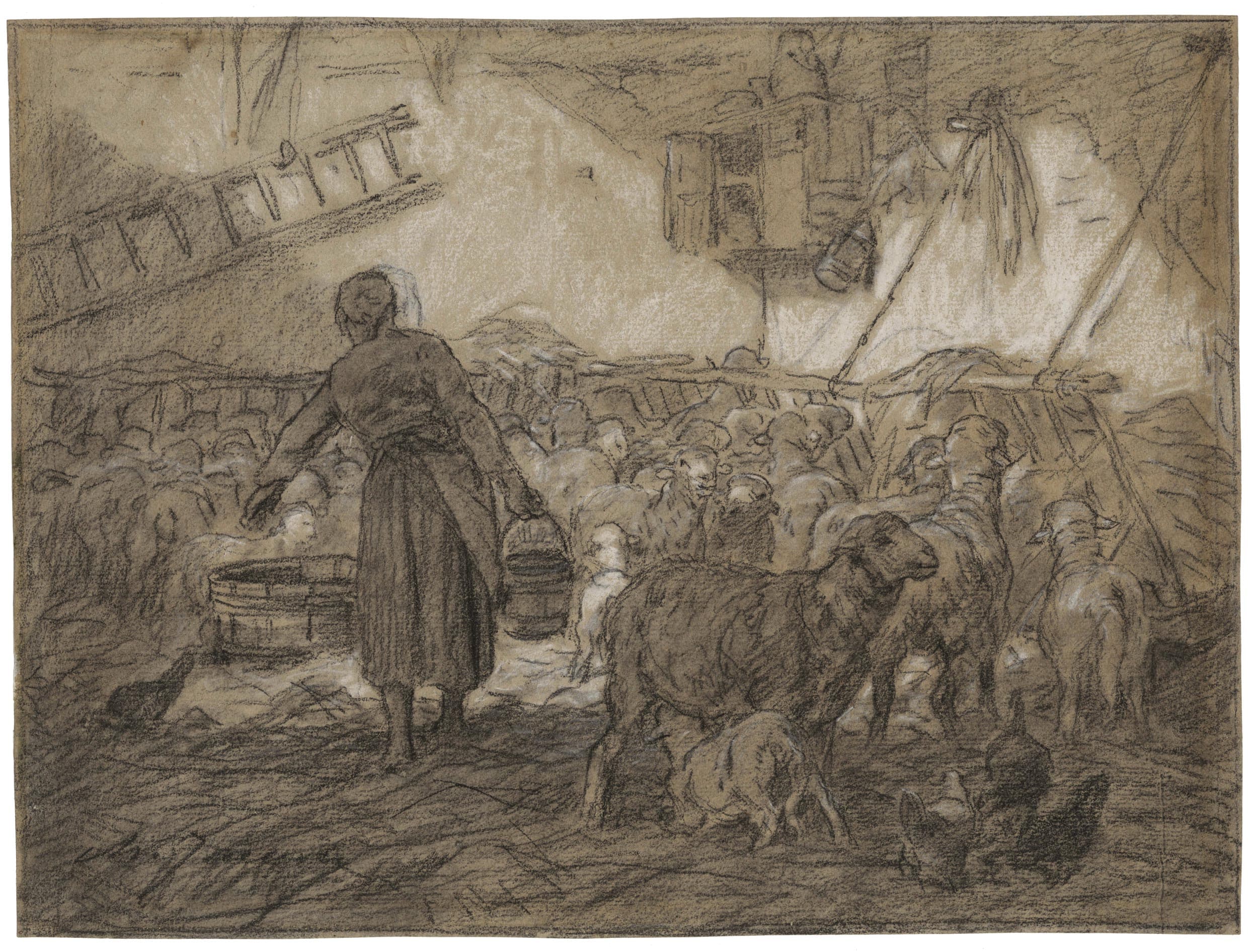 JACQUE Charles — Peasant Woman in a Sheephold