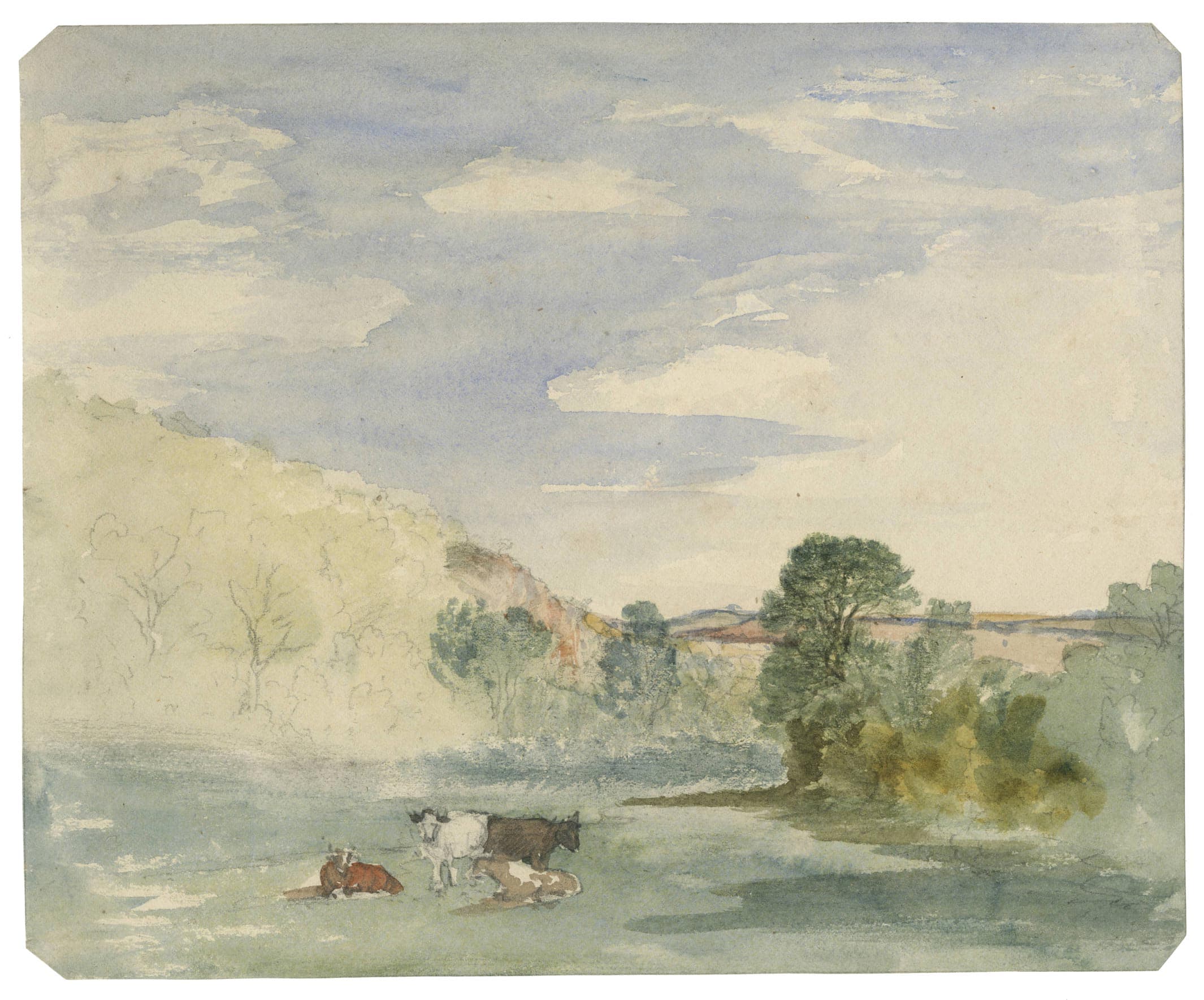 Unfinished Landscape with Four Cows in the Foreground