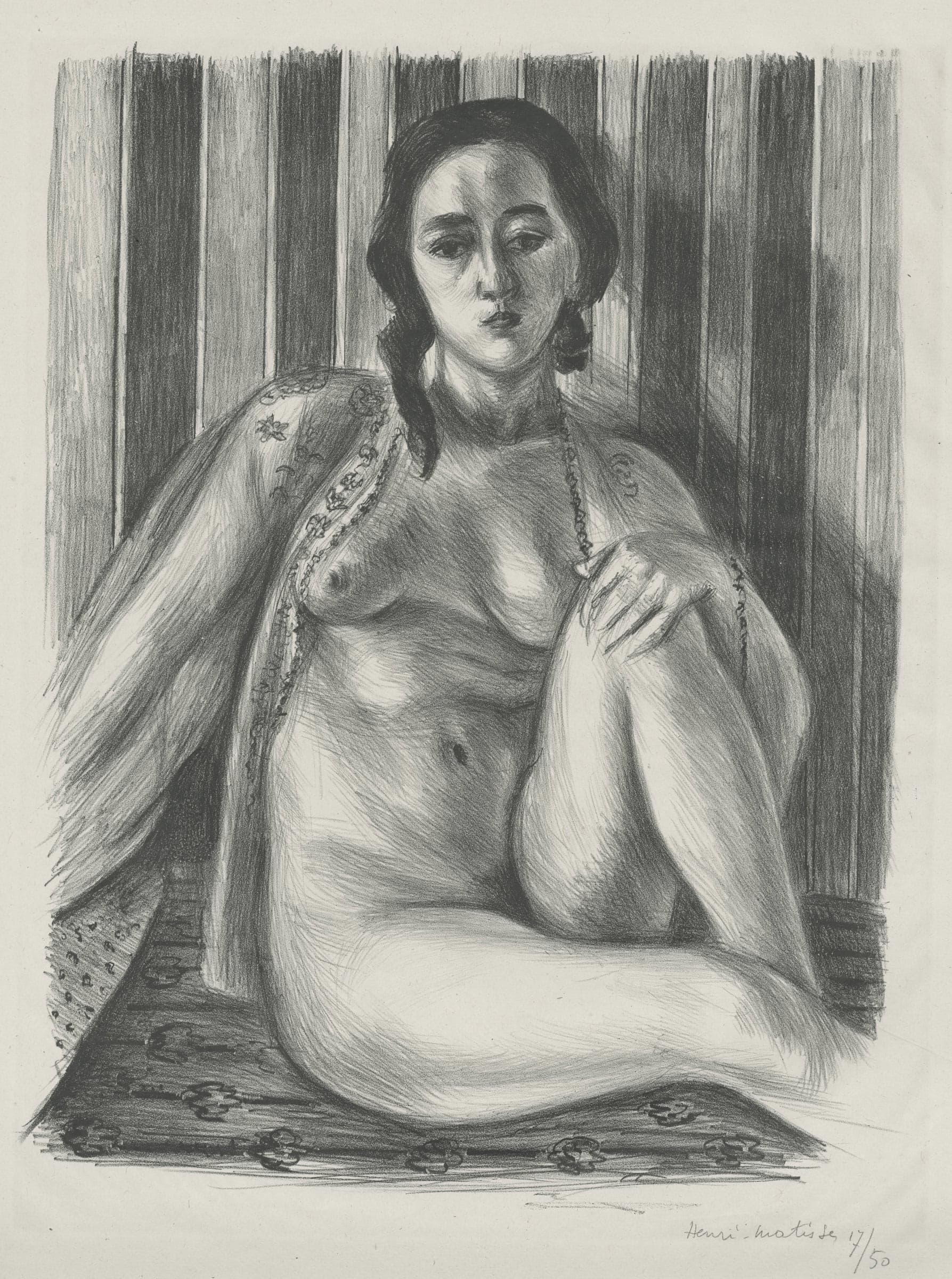 Nu assis à la chemise de tulle