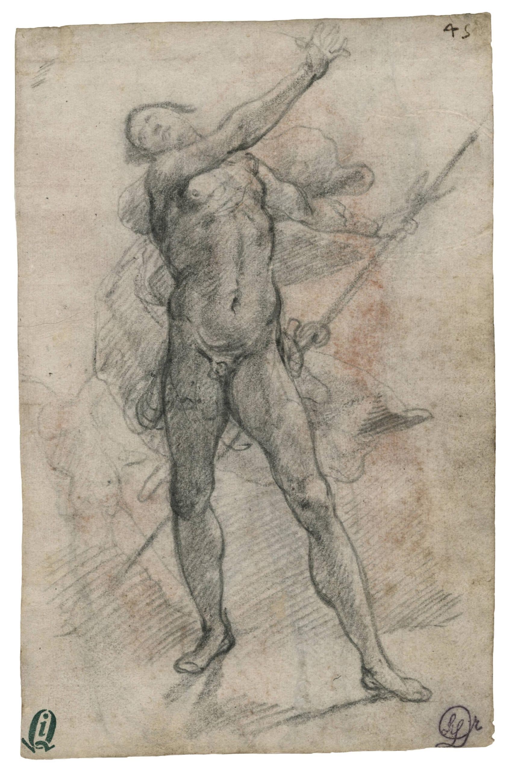Study of a Nude Male Holding a Stick