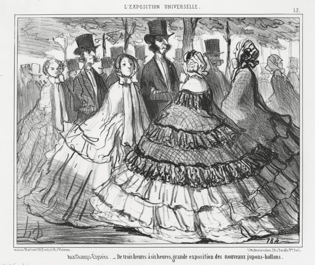 Daumier – Aux Champs-Élysées. De trois à six heures, grande exposition des nouveaux jupons-ballons