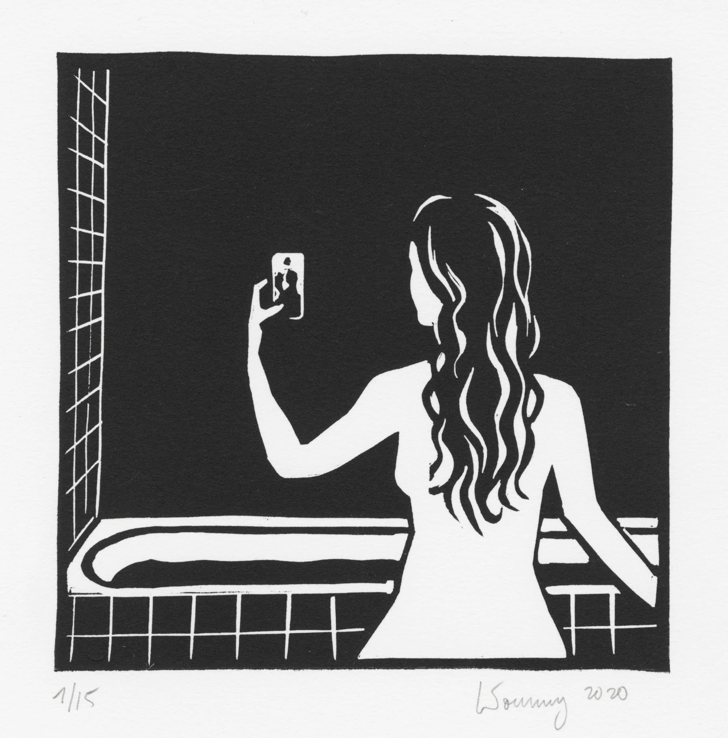 Sans titre (jeune femme de dos dans une salle de bain)