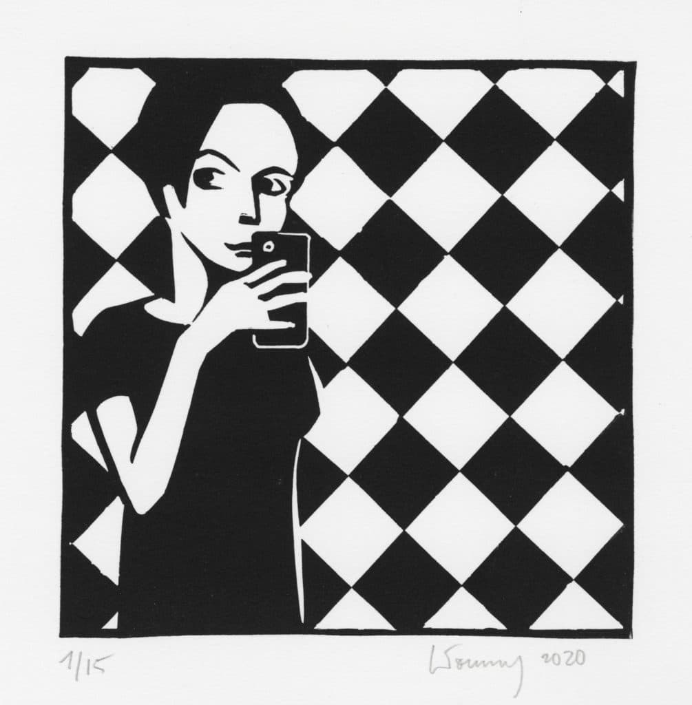 Letourmy – Sans titre (jeune femme de face avec fond en damier)