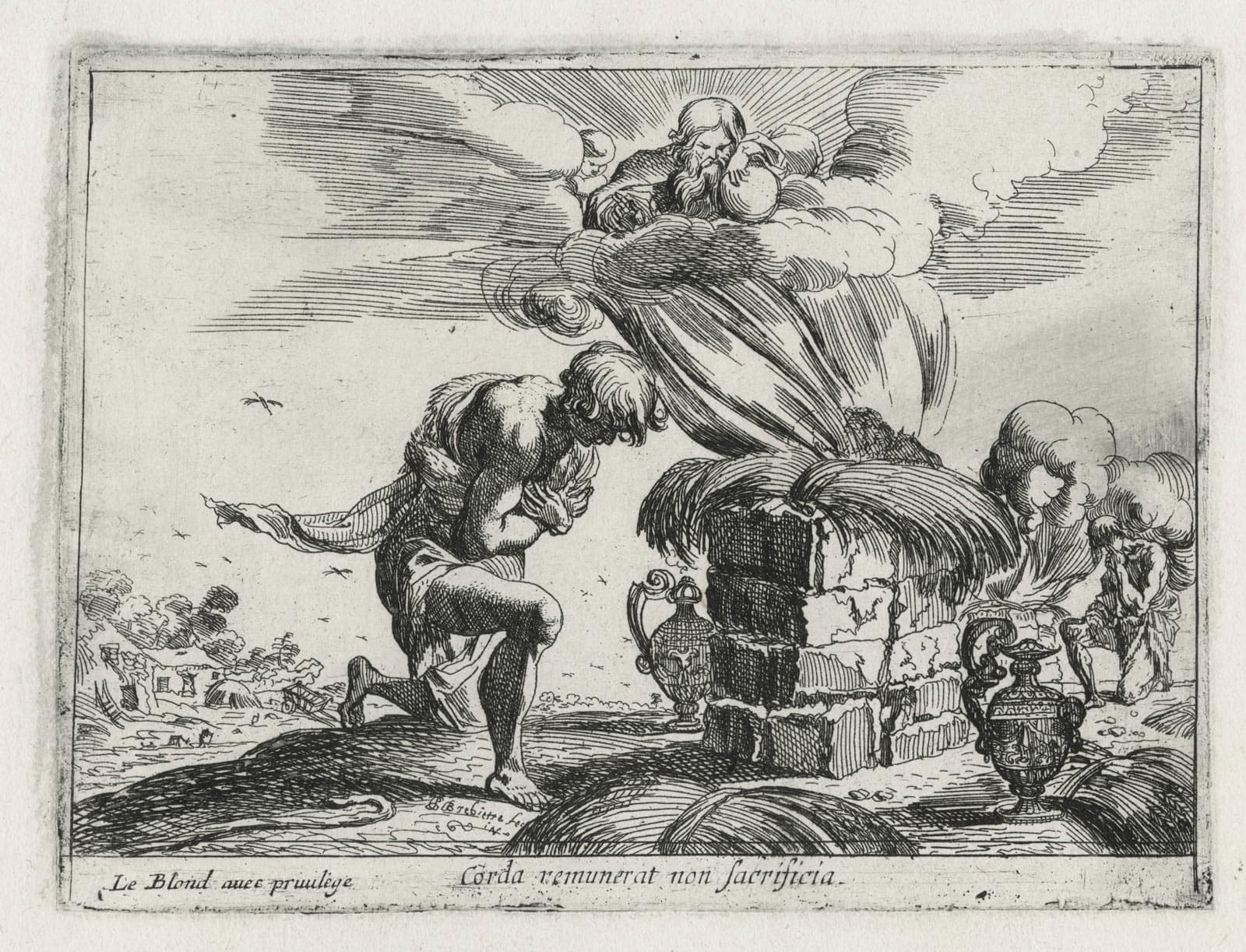 Abel and Cain offering sacrifices to the Lord