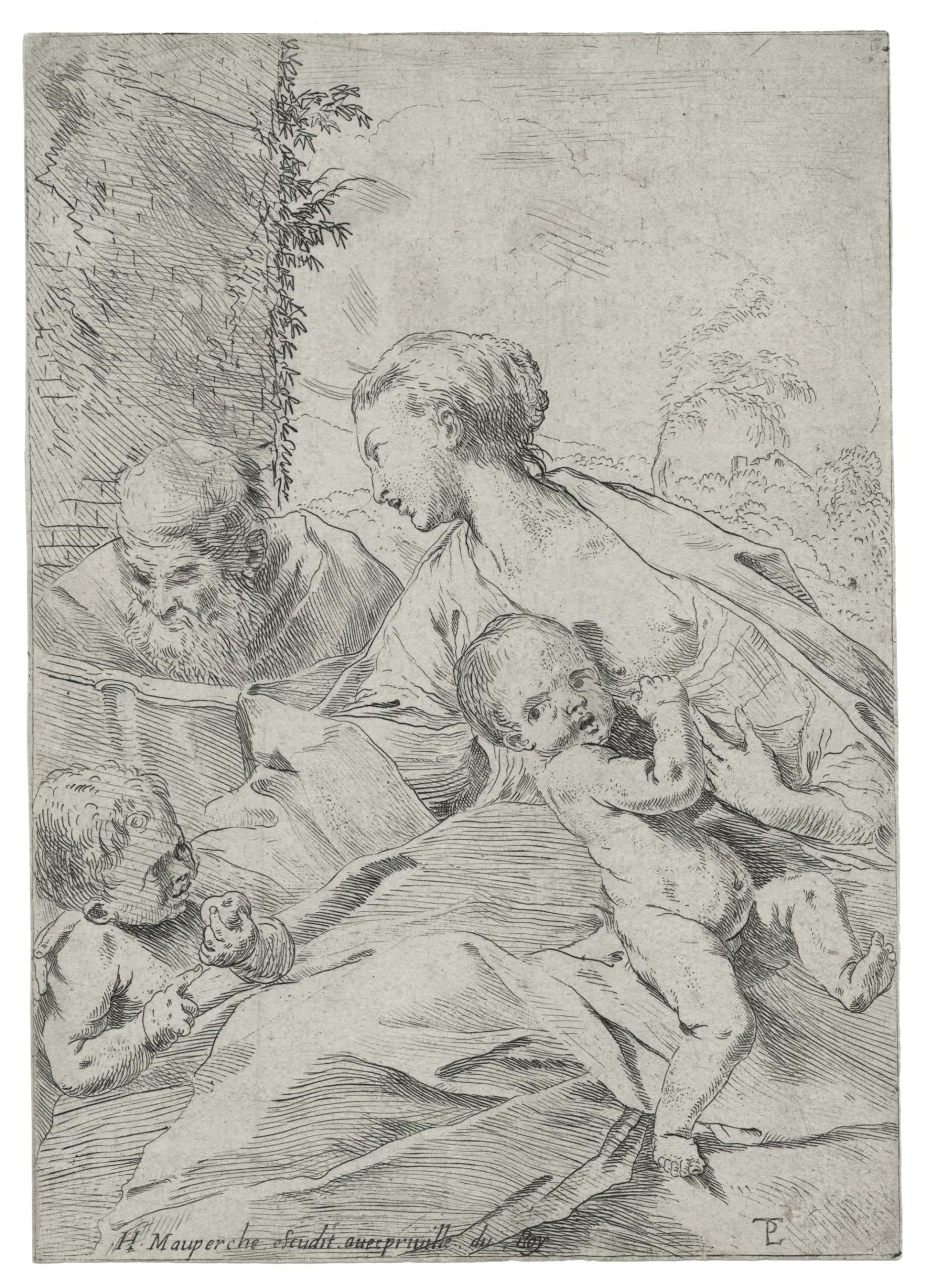 La Sainte Famille avec saint Jean enfant, tenant une pomme