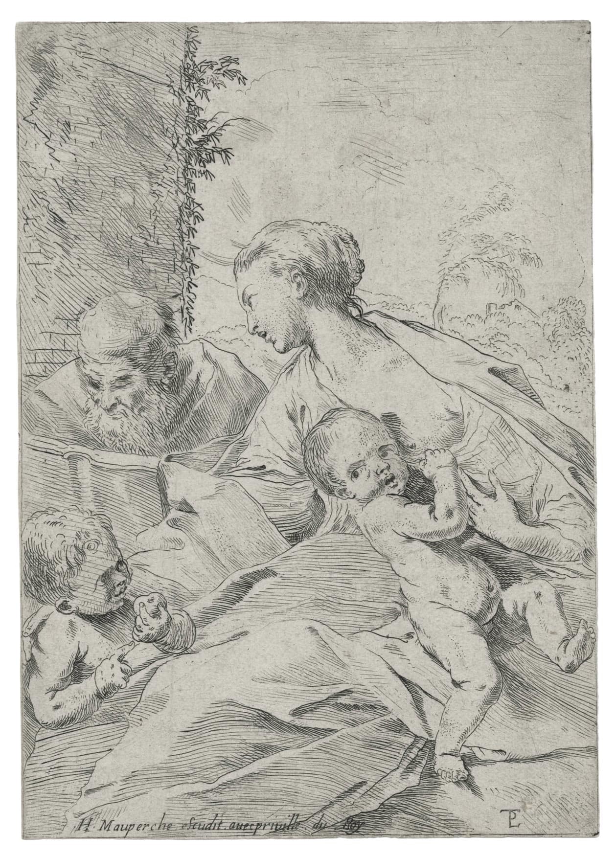 Holy Family with child saint John, holding an apple
