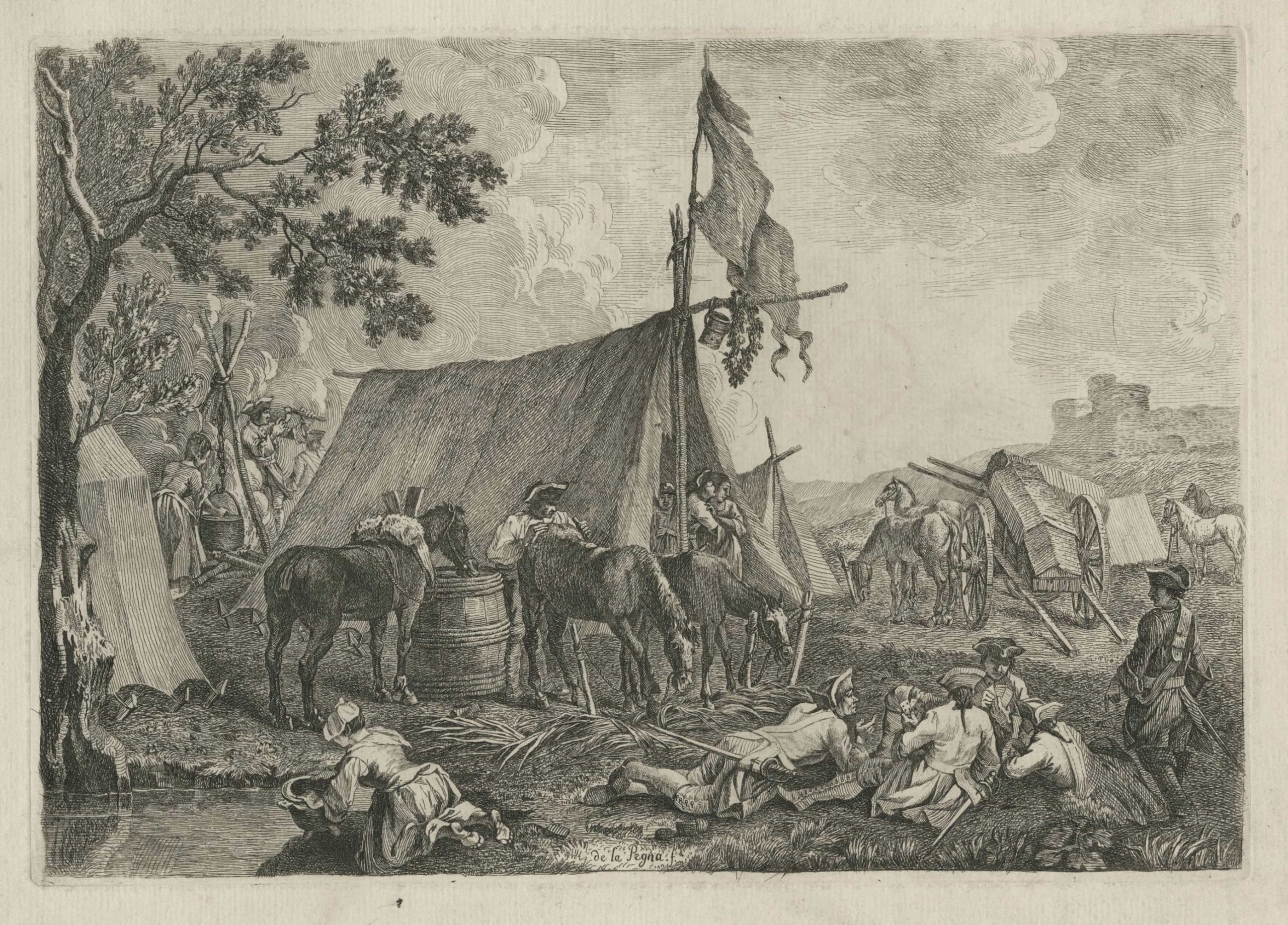 Militaires au repos au pied d’un château